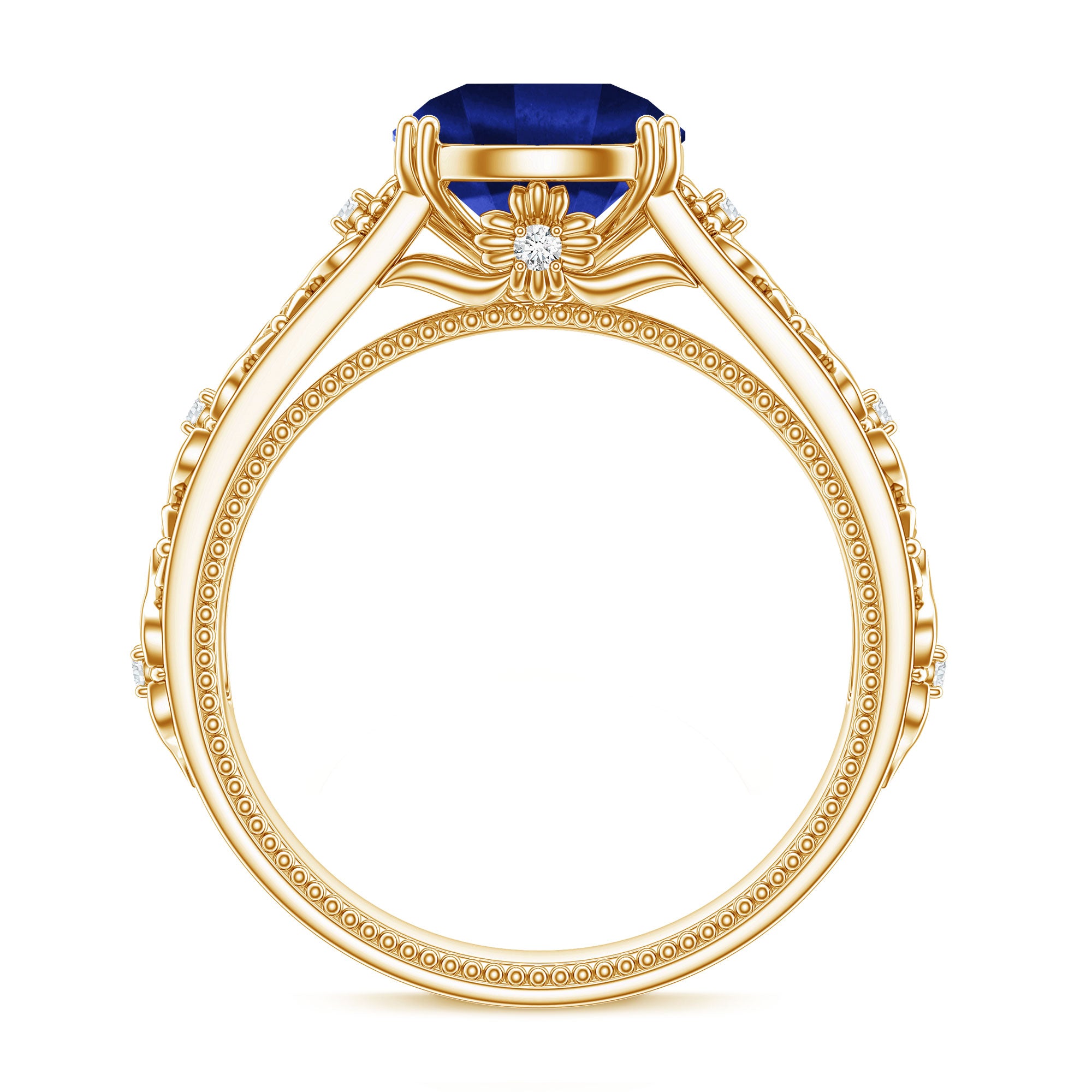 Nature Inspired 2.7 Carat Lab Grown Blue Sapphire Engagement Ring with Diamond AAAA - Rosec Jewels