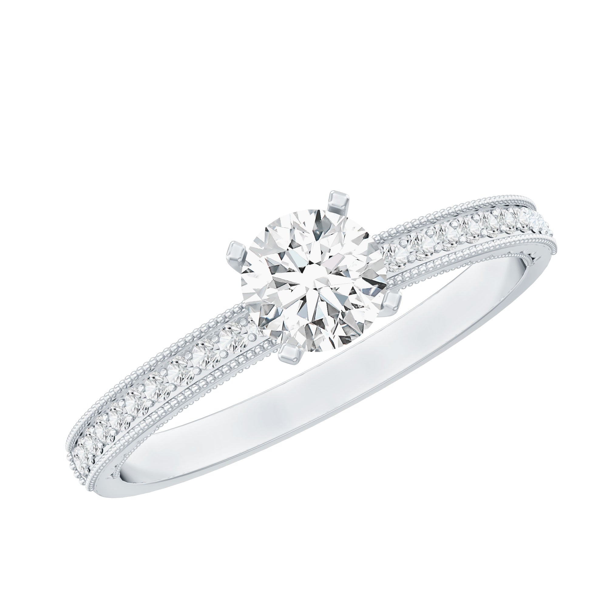 5 MM Moissanite Solitaire Engagement Ring with Milgrain D-VS1 - Rosec Jewels