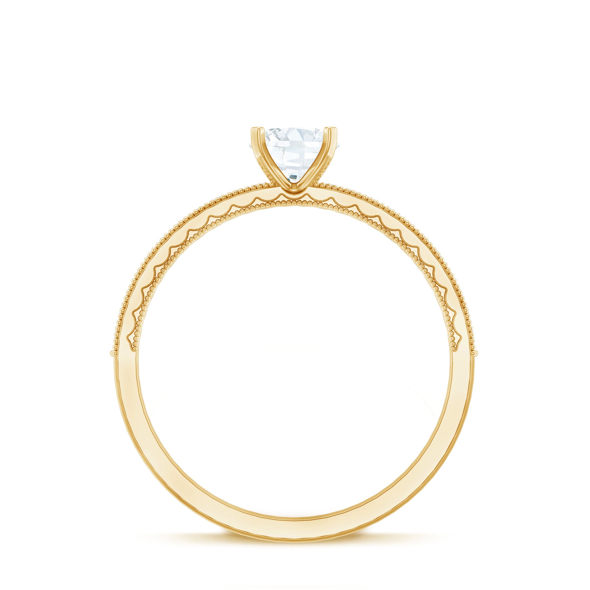 5 MM Moissanite Solitaire Engagement Ring with Milgrain D-VS1 - Rosec Jewels