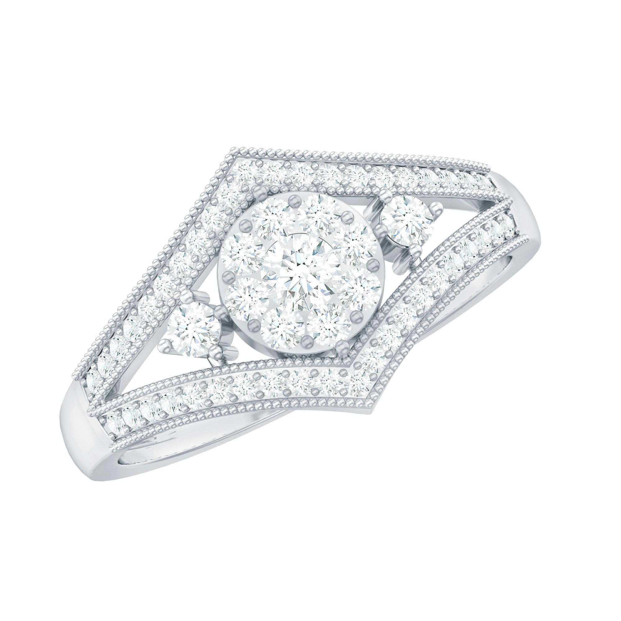 Round Diamond Vintage Ring in illusion Setting Natural - ( HI-SI ) - Rosec Jewels