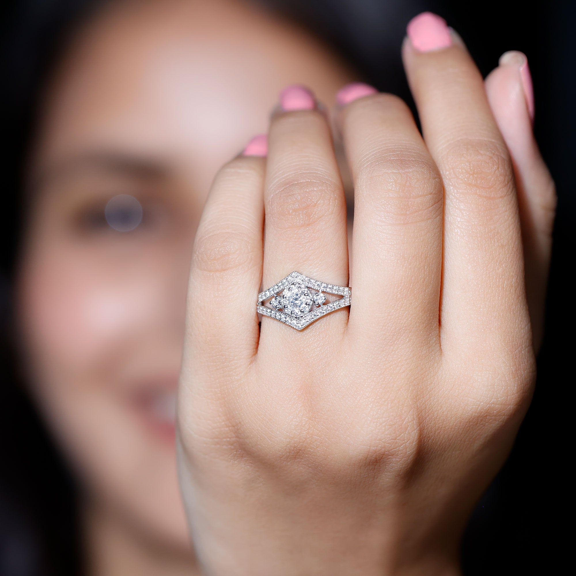 Round Diamond Vintage Ring in illusion Setting Natural - ( HI-SI ) - Rosec Jewels