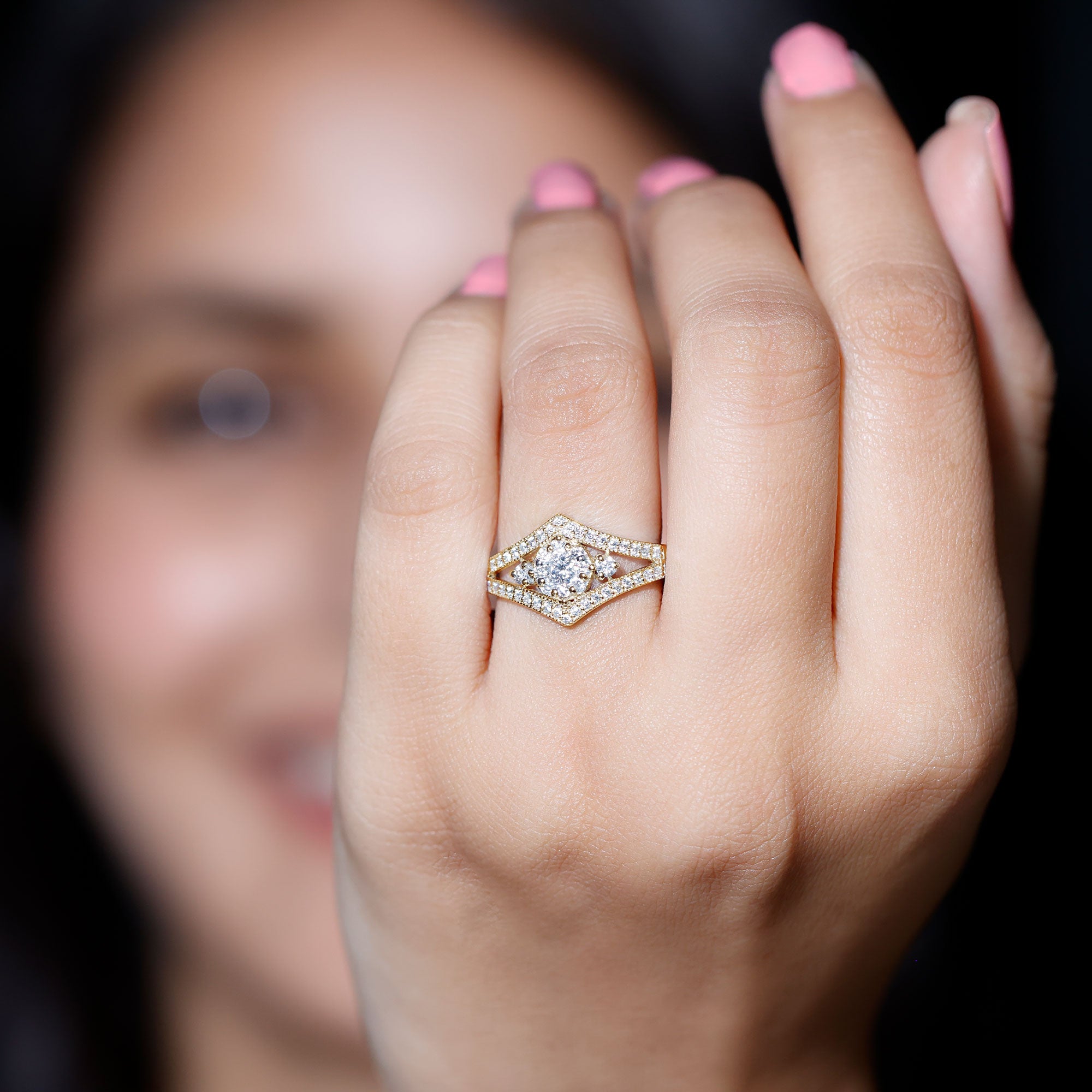 Round Diamond Vintage Ring in illusion Setting Natural - ( HI-SI ) - Rosec Jewels