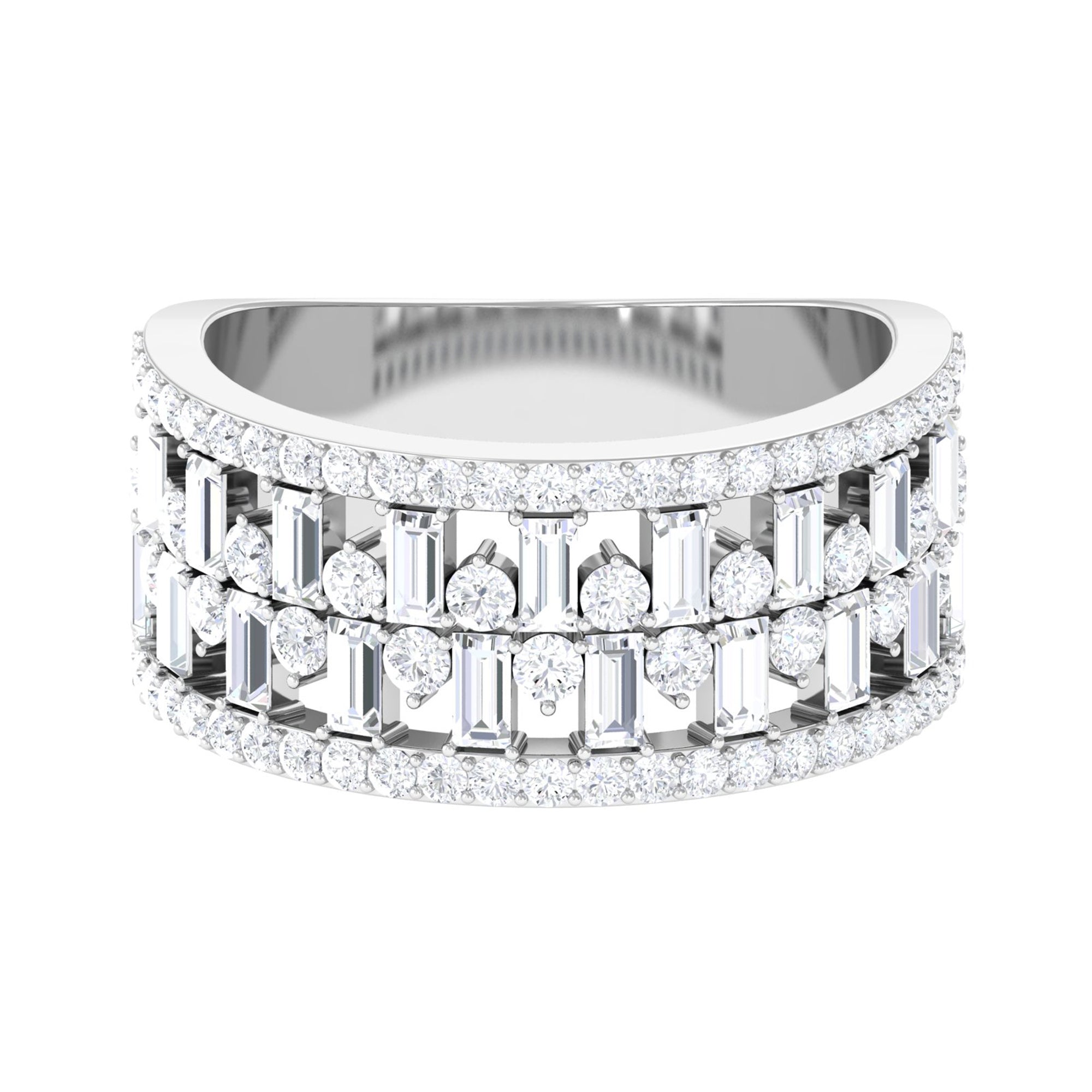 Rosec Jewels-Designer Round and Baguette Cut Zircon Wedding Band
