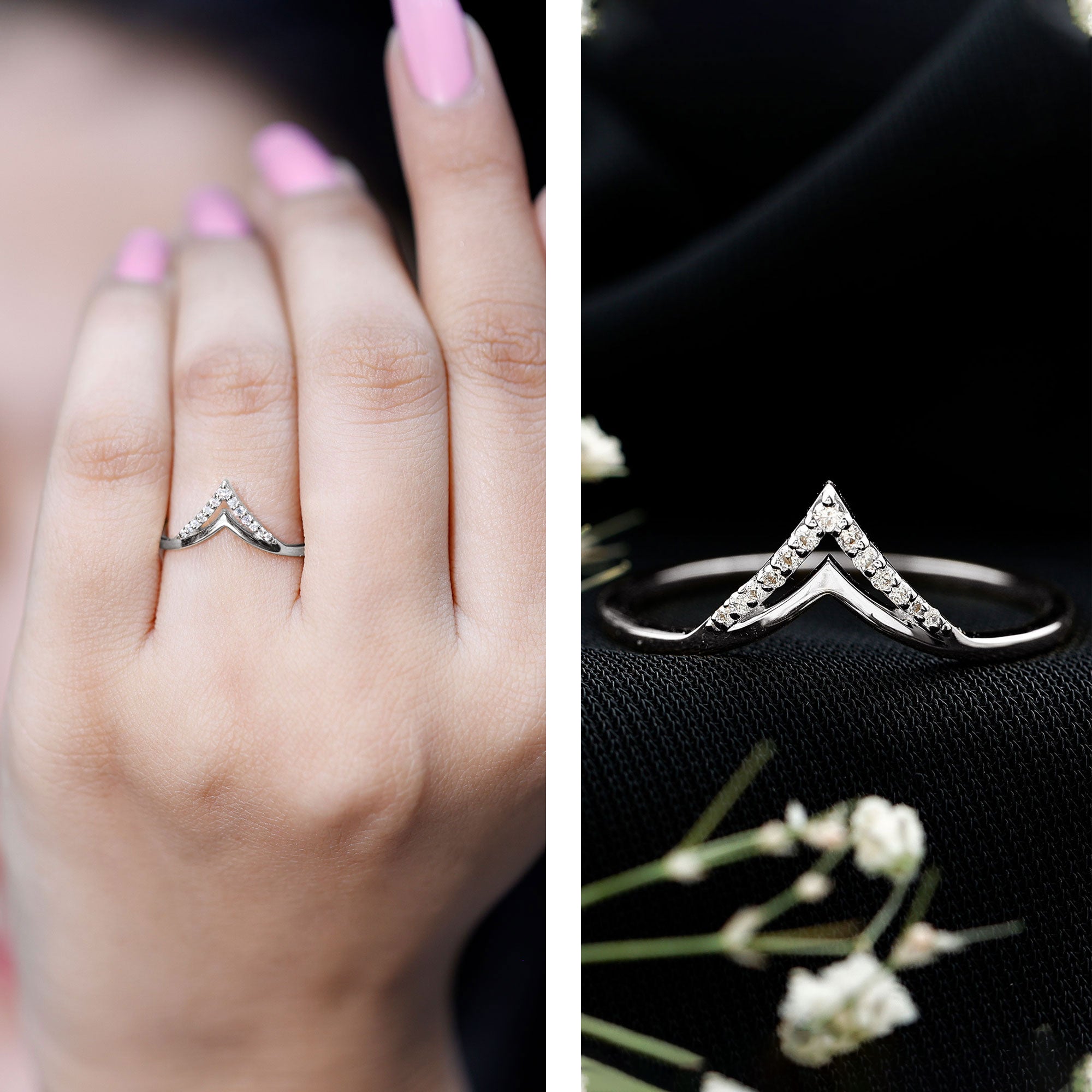 Certified Moissanite Chevron Enhancer Ring D-VS1 - Rosec Jewels