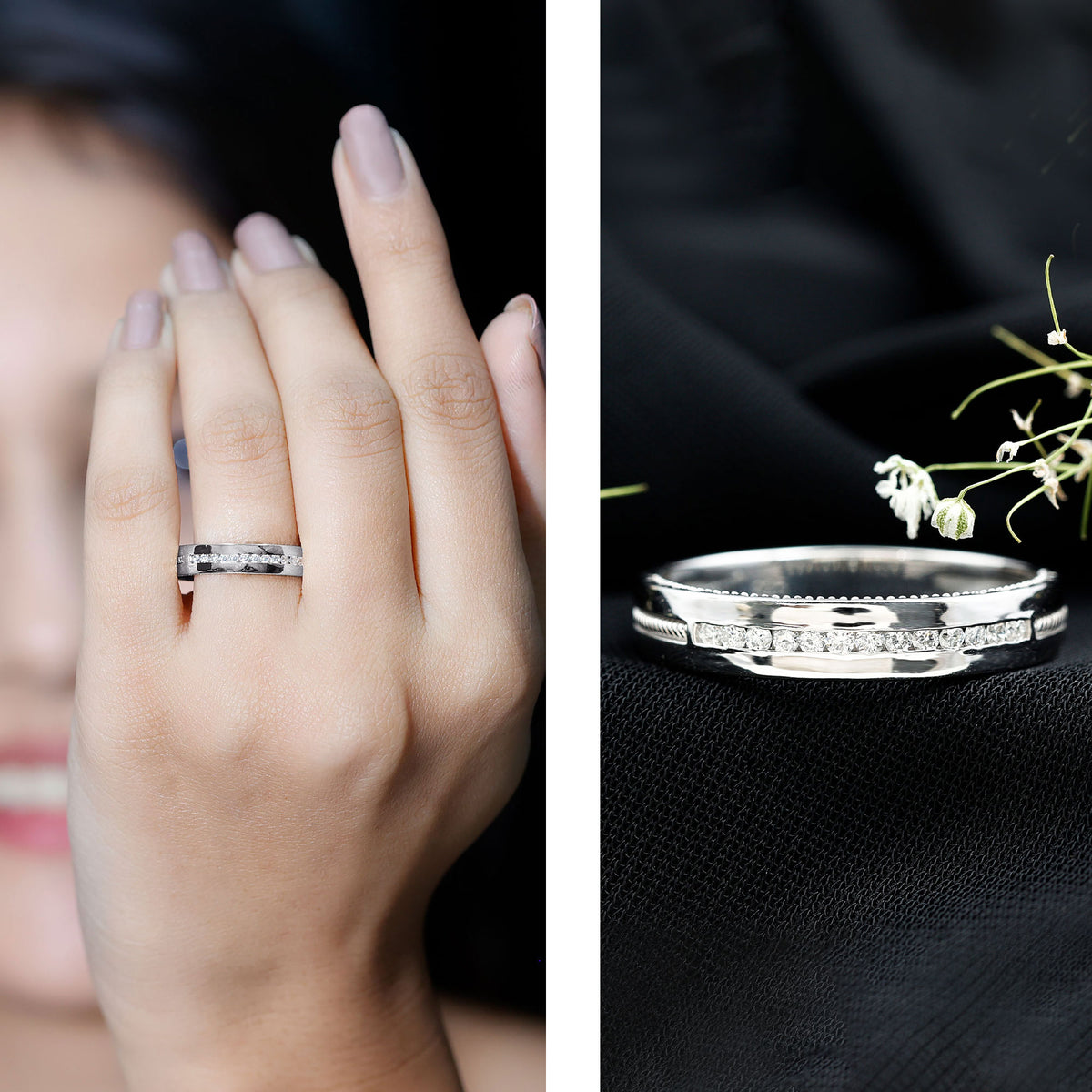 Brilliant Cut Moissanite Wedding Band D-VS1 - Rosec Jewels
