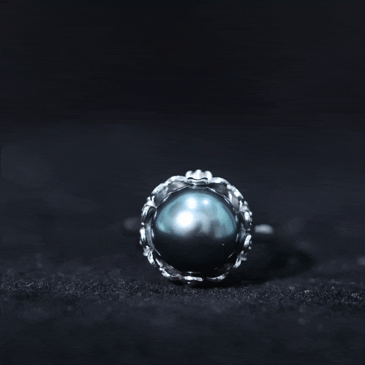 10MM Solitaire Tahitian Black Pearl Engagement Ring with Floral Setting AAA - Rosec Jewels
