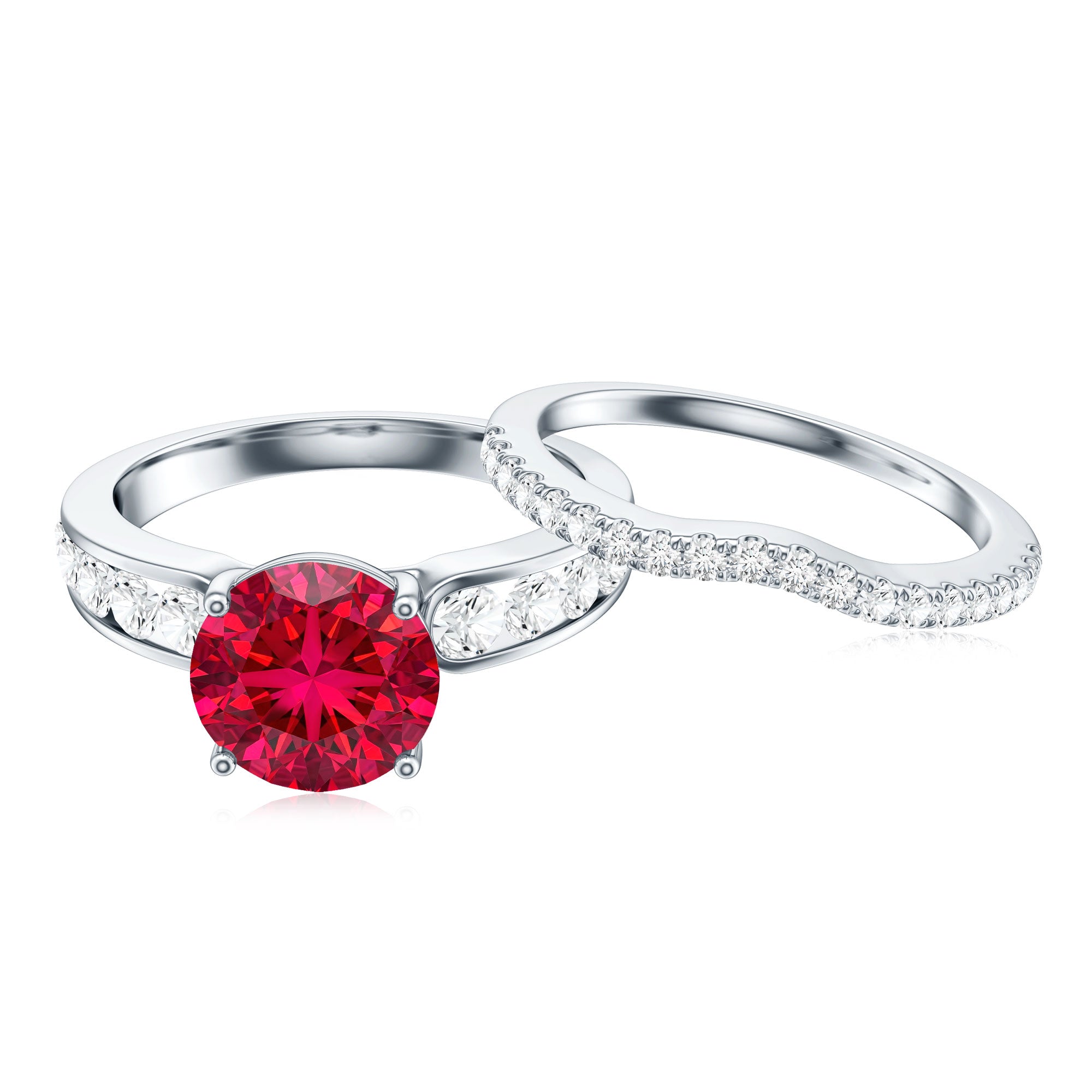 Certified Lab Grown Ruby and Moissanite Wedding Ring Set For Her AAAA - Rosec Jewels