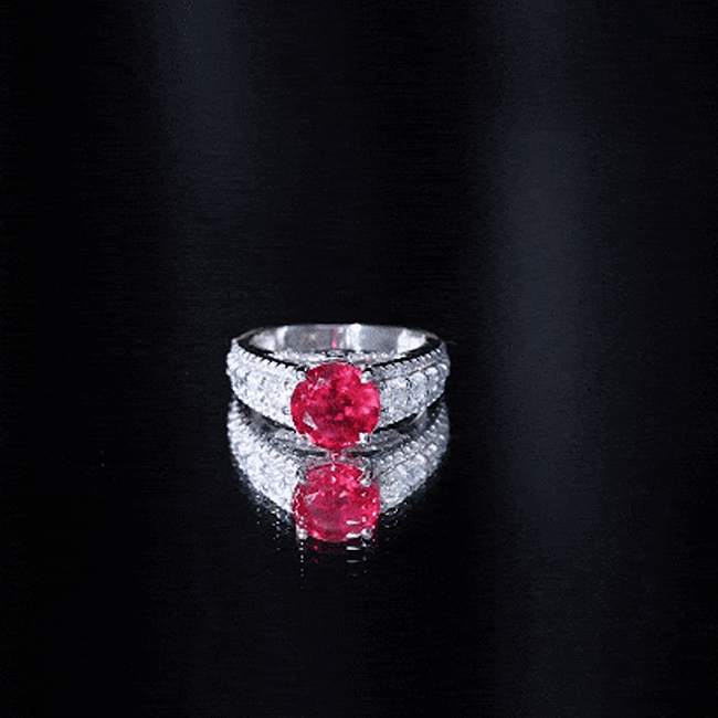 Created Ruby Statement Engagement Ring with Moissanite Side Stones AAAA - Rosec Jewels