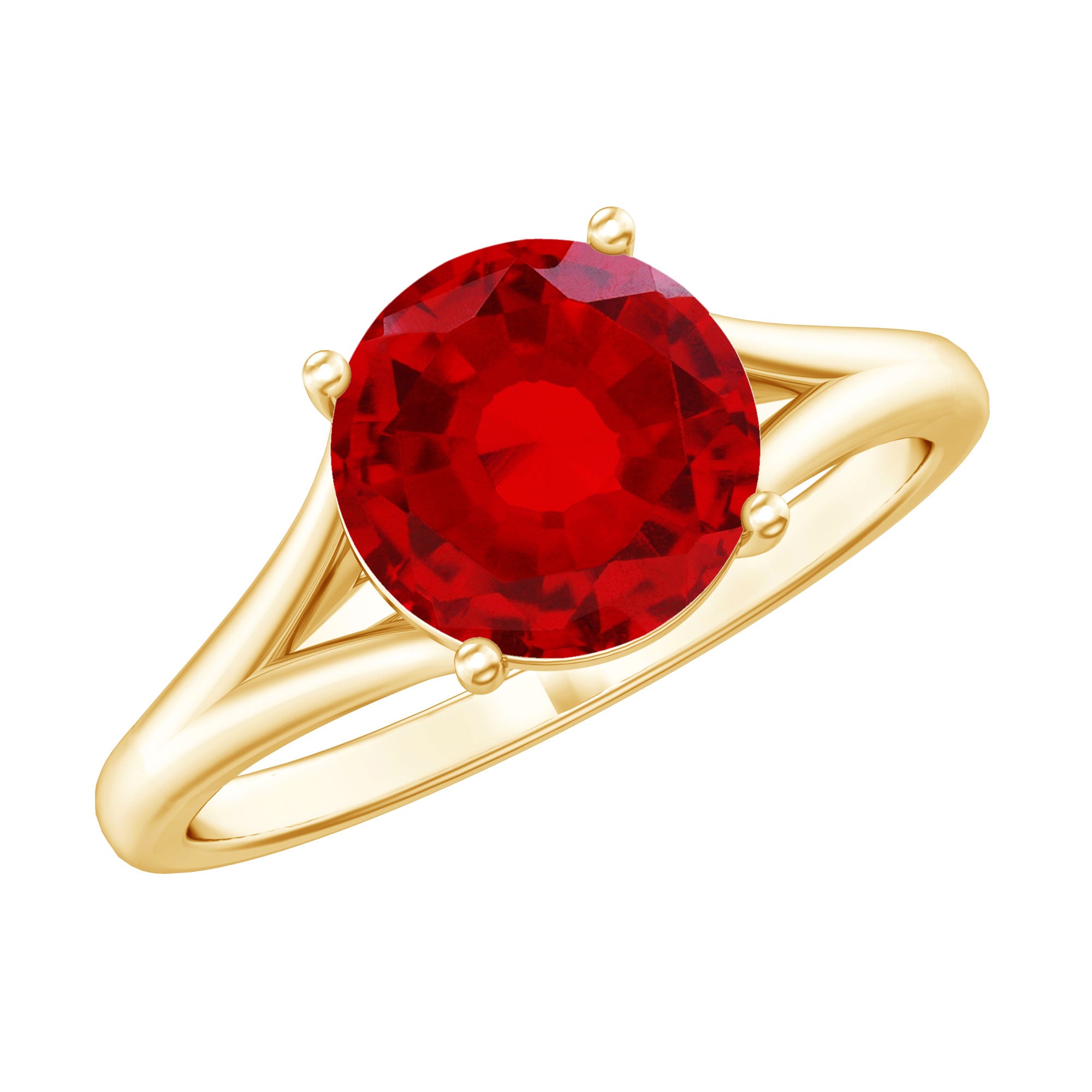 2.3 Carat Round Lab Grown Ruby Solitaire Engagement Ring in Split Shank AAAA - Rosec Jewels