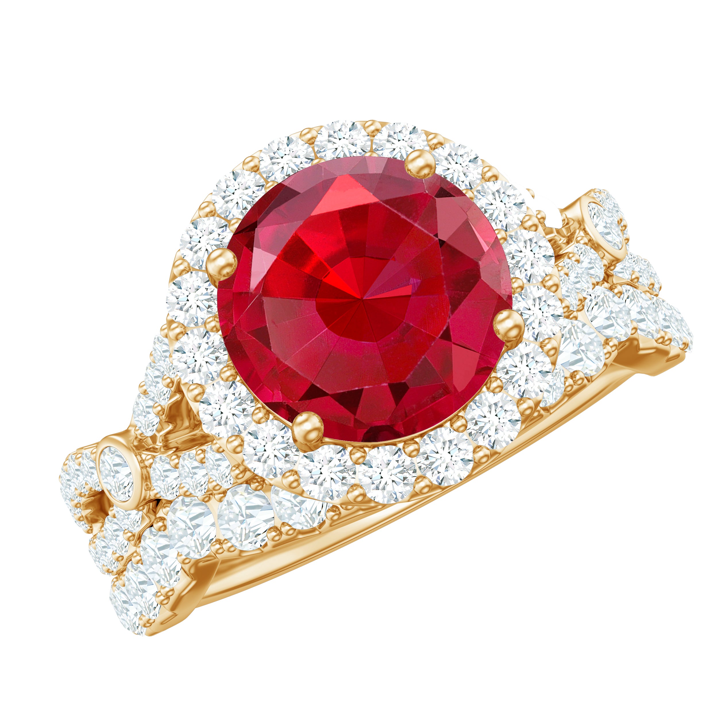 Rosec Jewels-Round Cut Lab Created Ruby and Moissanite Bridal Ring Set