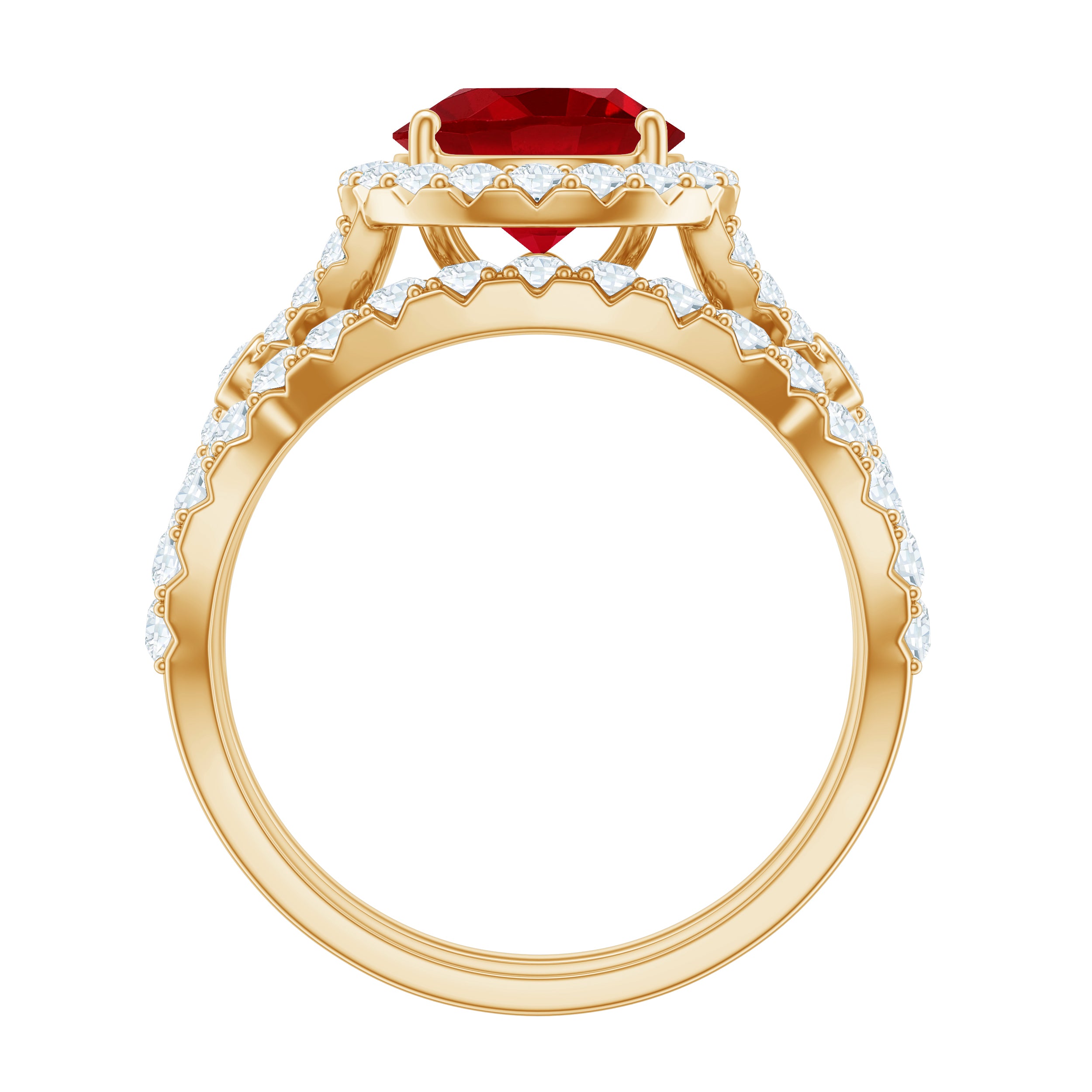 Rosec Jewels-Round Cut Lab Created Ruby and Moissanite Bridal Ring Set
