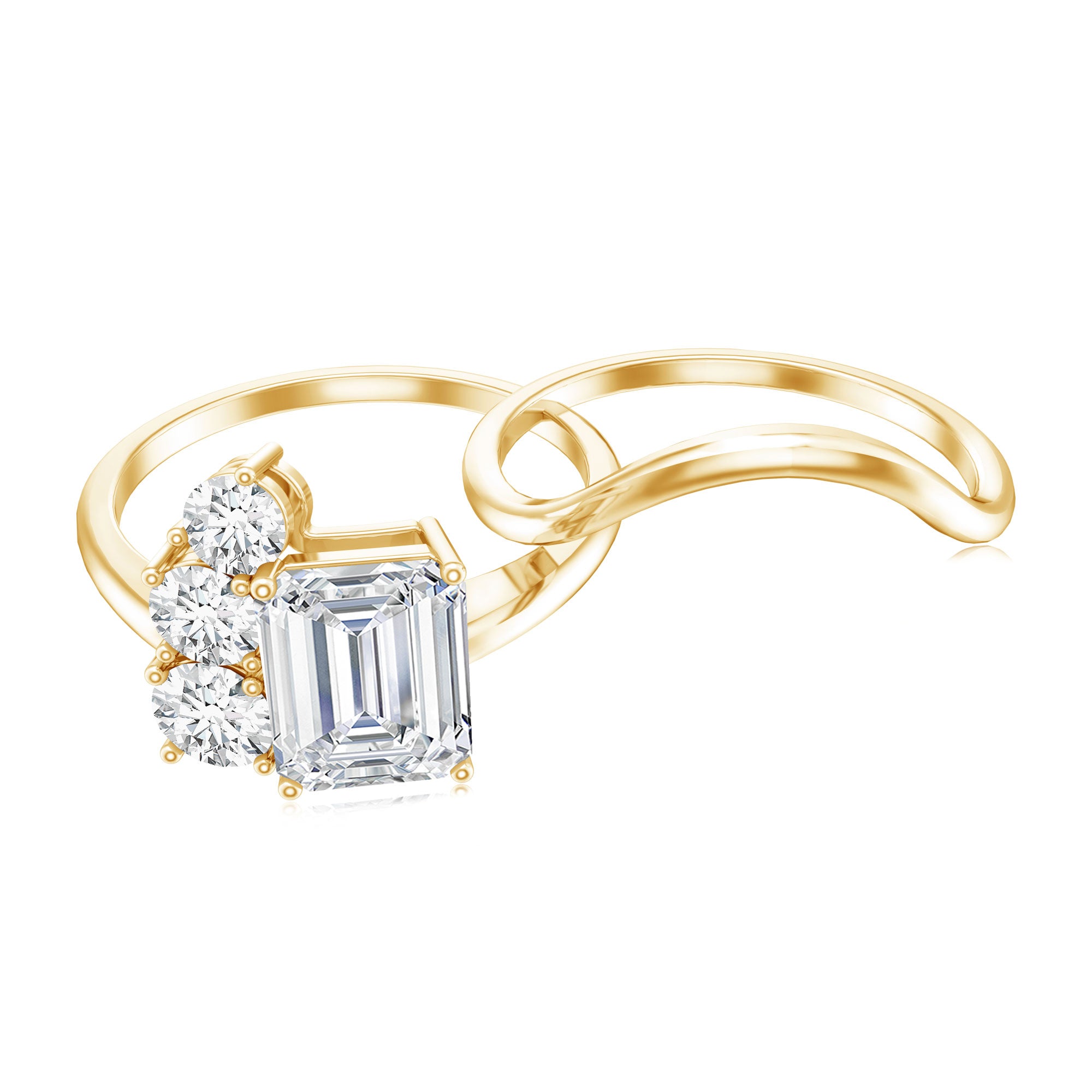 Emerald Cut Moissanite Engagement Ring with Enhancer D-VS1 - Rosec Jewels