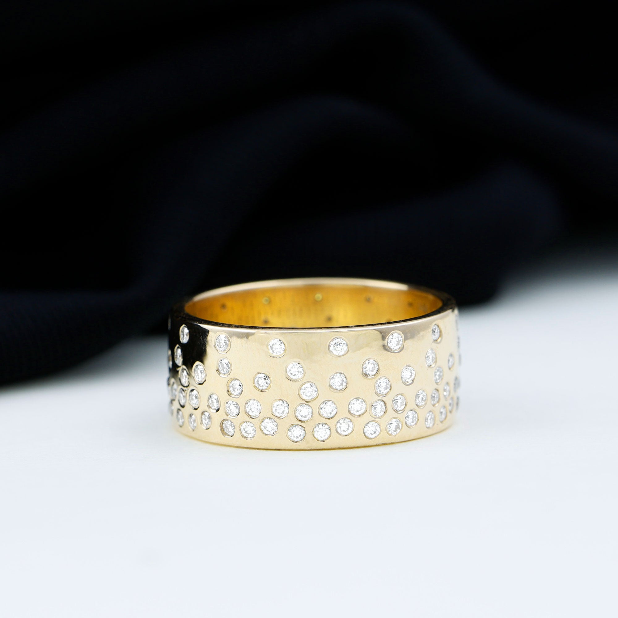 Certified Moissanite Wide Wedding Band in Flush Setting D-VS1 - Rosec Jewels