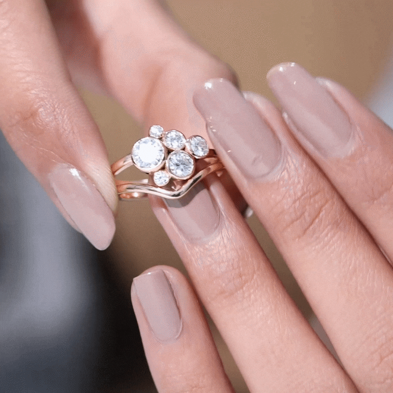 Round Moissanite Cluster Bridal Ring Set for Women D-VS1 - Rosec Jewels