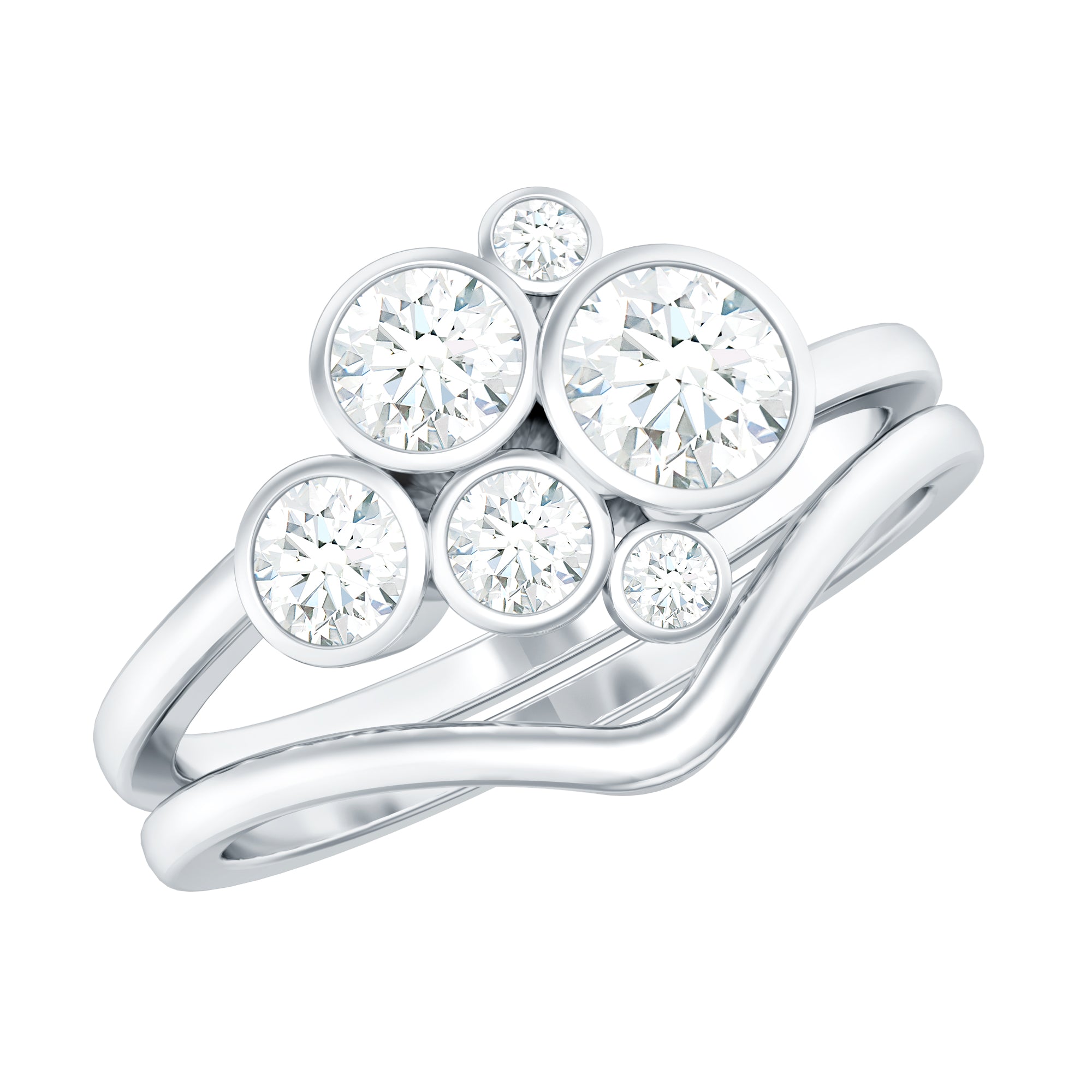1.25 CT Round Moissanite Cluster Bridal Ring Set in Gold