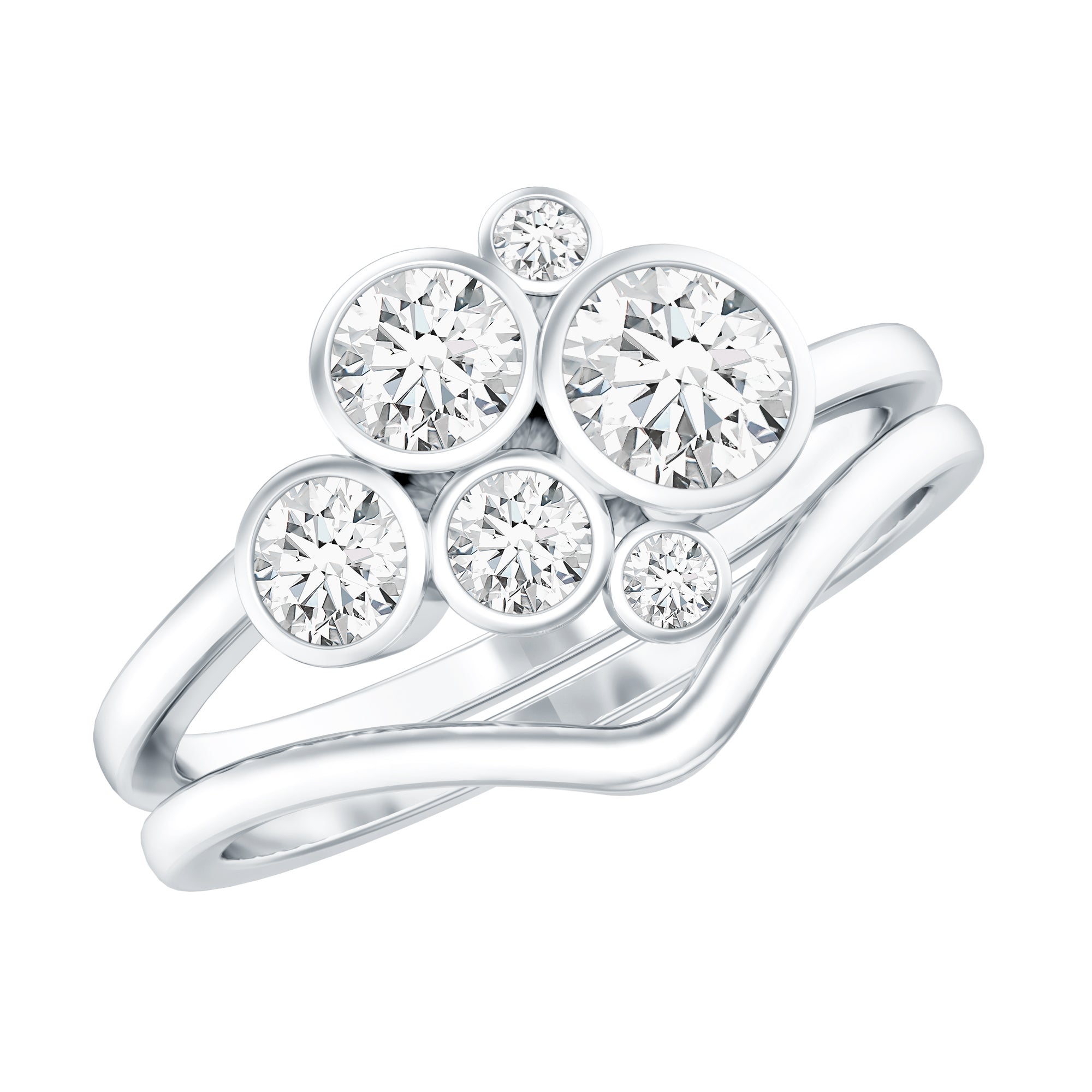 Round Moissanite Cluster Bridal Ring Set for Women D-VS1 - Rosec Jewels