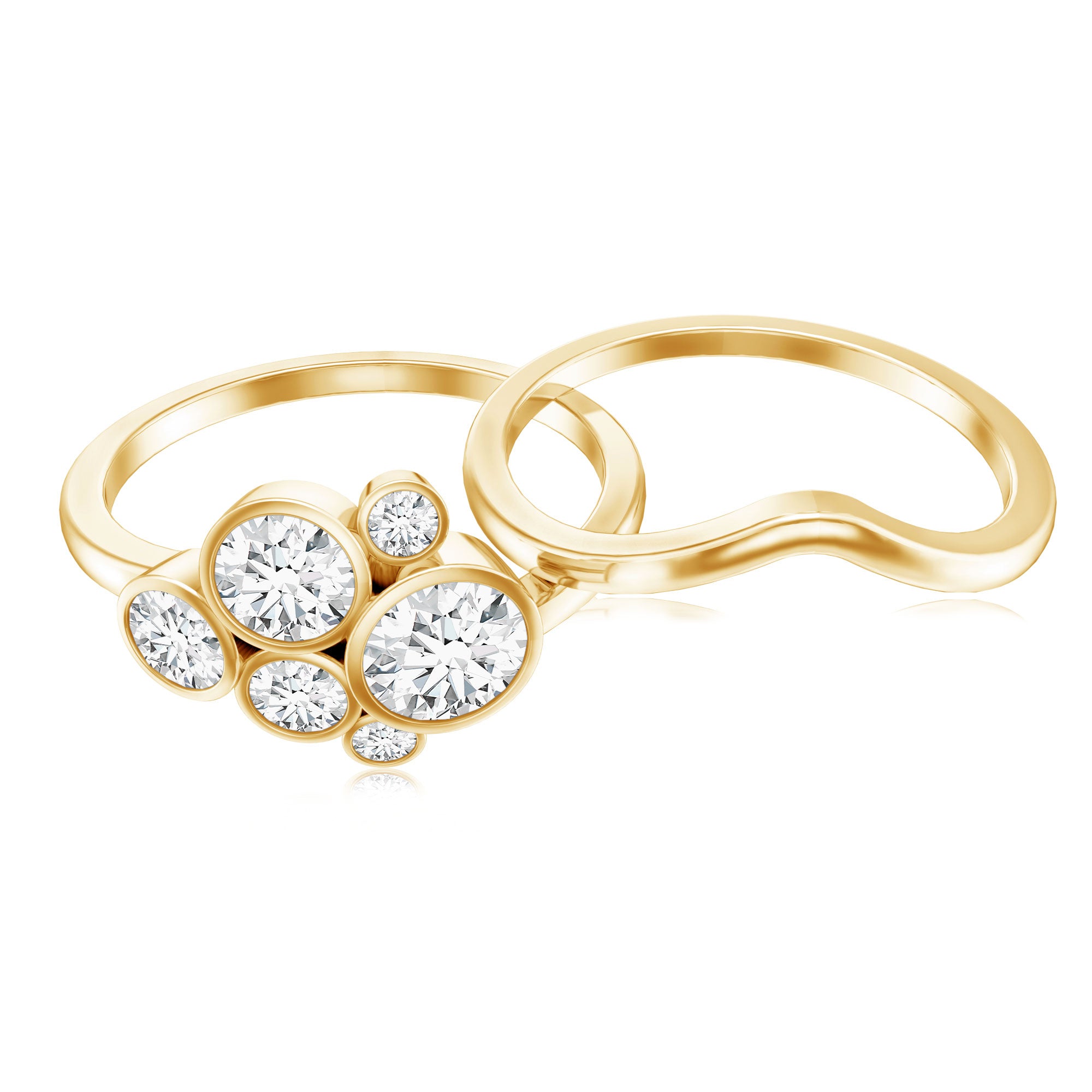 Round Moissanite Cluster Bridal Ring Set for Women D-VS1 - Rosec Jewels