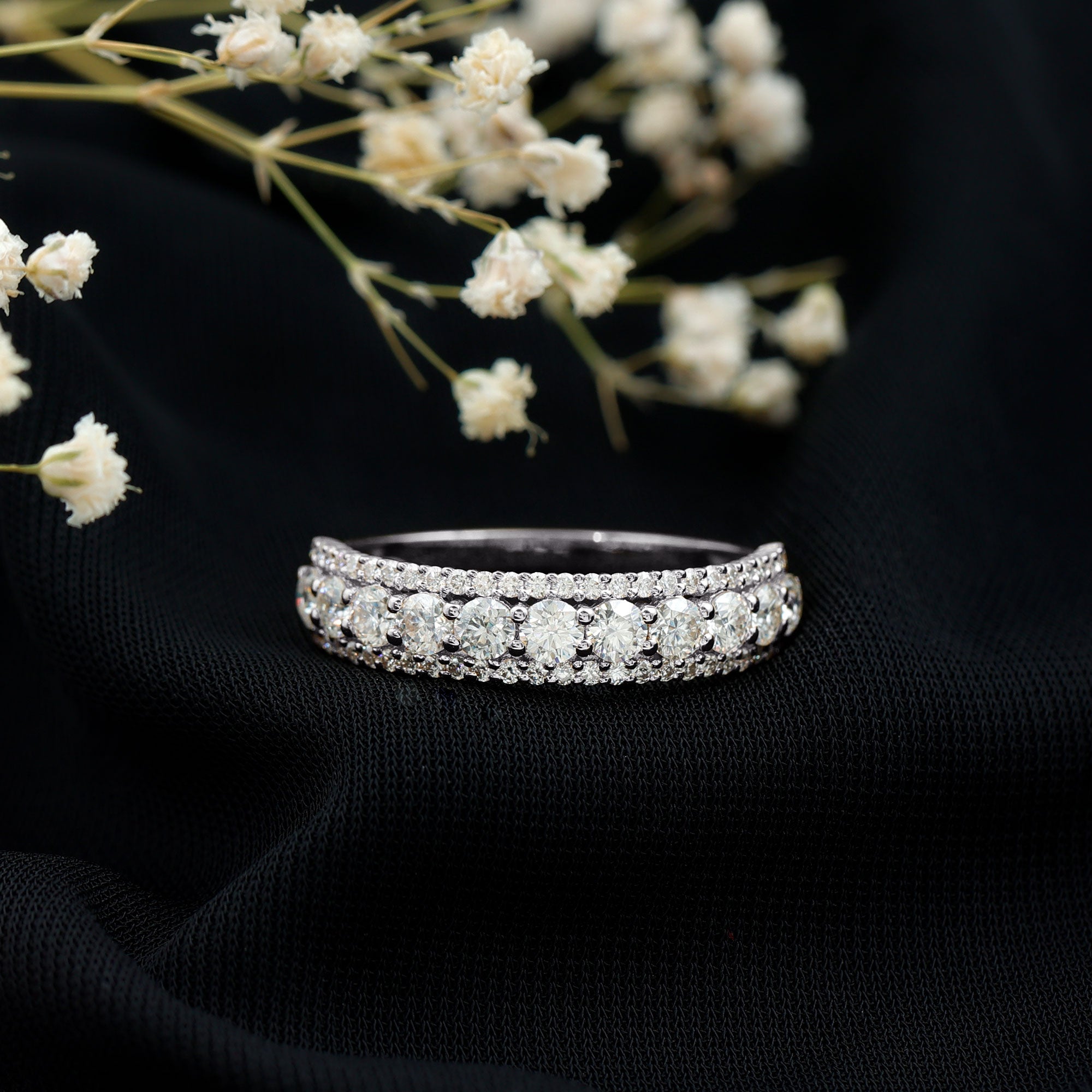 Round Shape Moissanite Half Eternity Wedding Band D-VS1 - Rosec Jewels