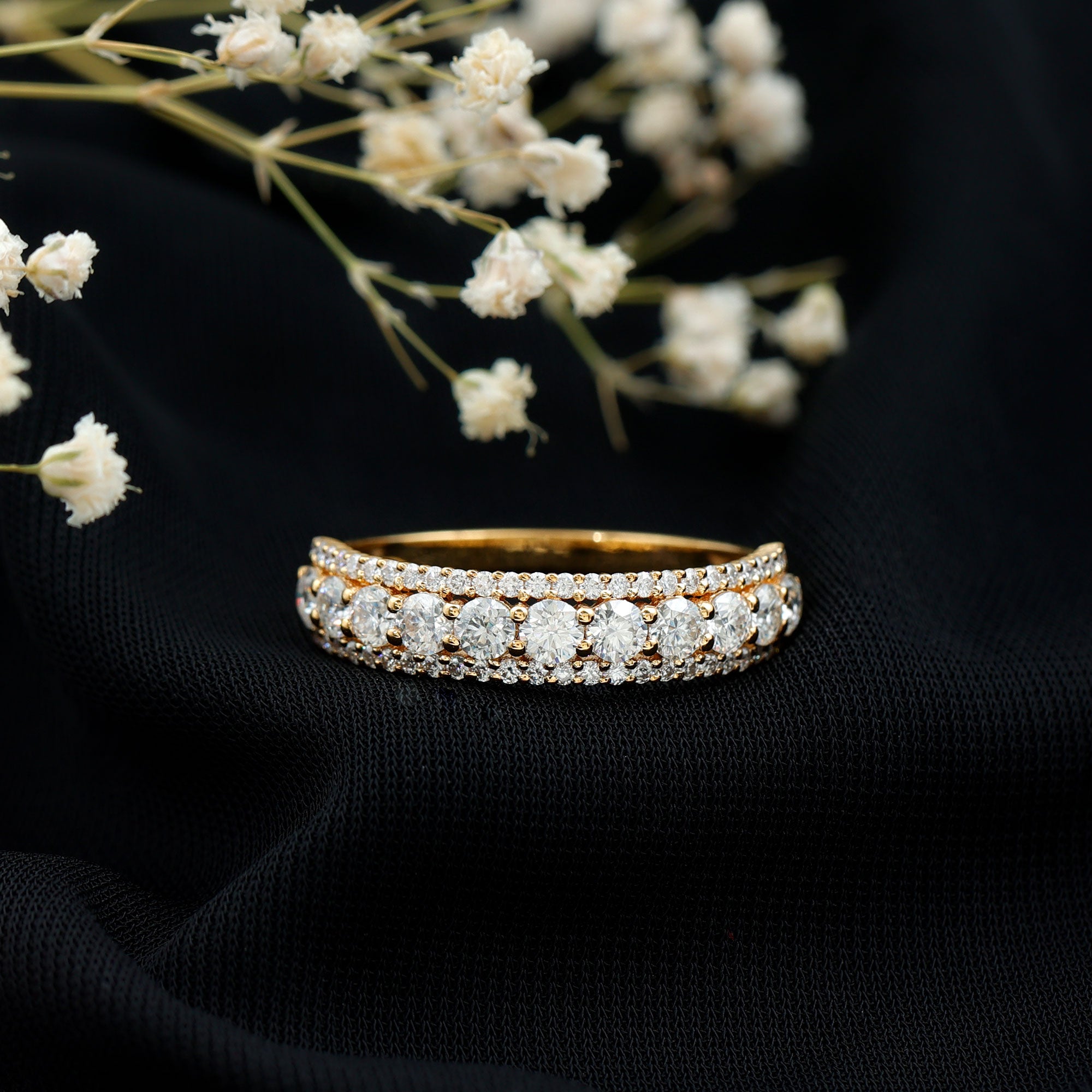 Round Shape Moissanite Half Eternity Wedding Band D-VS1 - Rosec Jewels