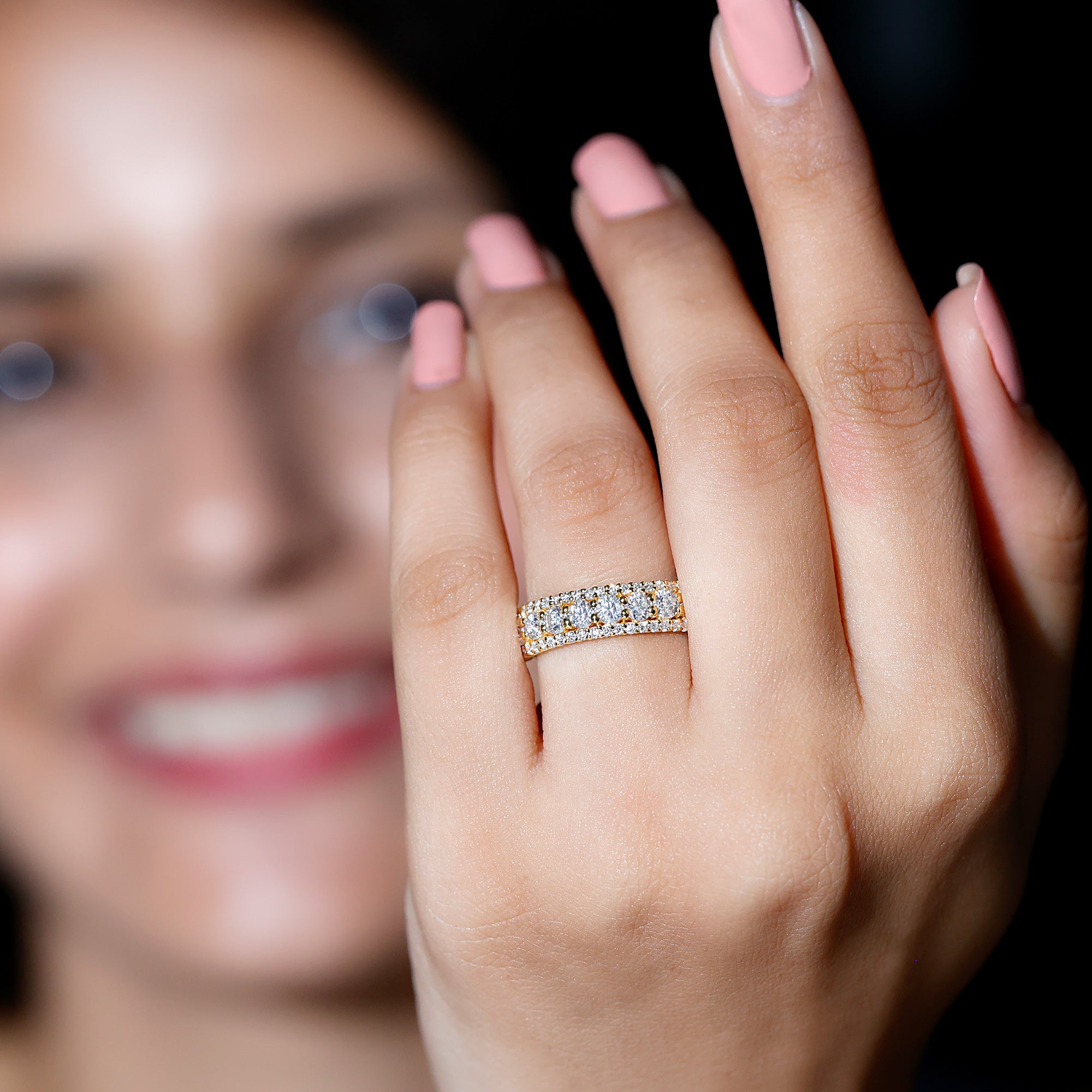 Round Shape Moissanite Half Eternity Wedding Band D-VS1 - Rosec Jewels