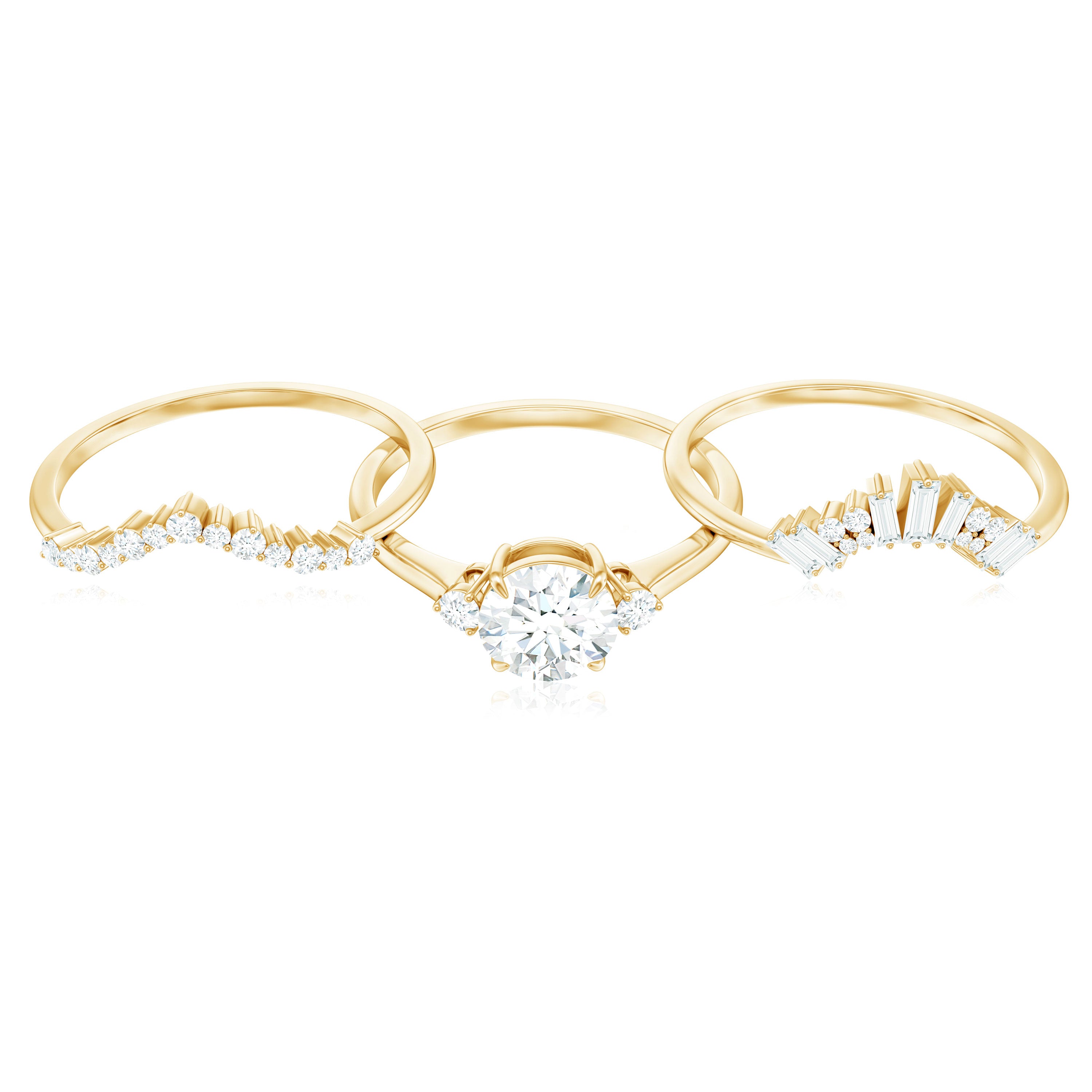 Vintage Inspired Moissanite 3 Piece Wedding Ring Sets D-VS1 - Rosec Jewels