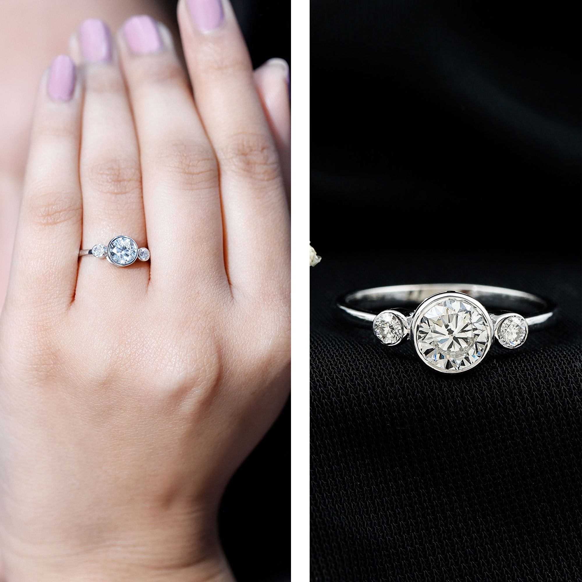 Bezel Set Moissanite Solitaire Engagement Ring D-VS1 - Rosec Jewels