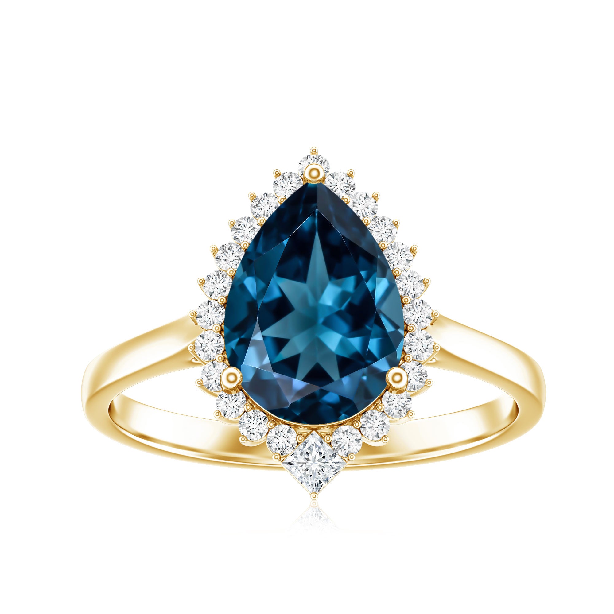 Pear Shaped London Blue Topaz and Diamond Statement Engagement Ring AAA - Rosec Jewels