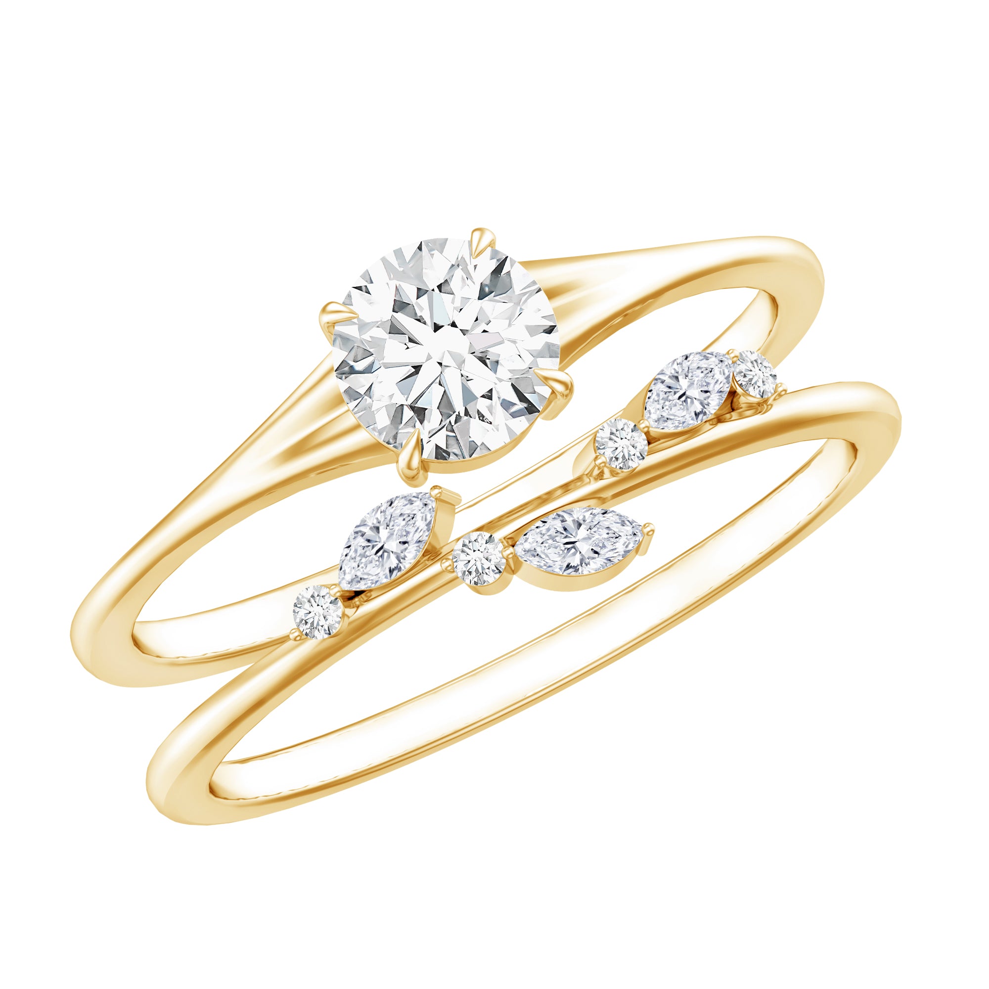 Certified Round Moissanite Modern Wedding Ring Set D-VS1 - Rosec Jewels