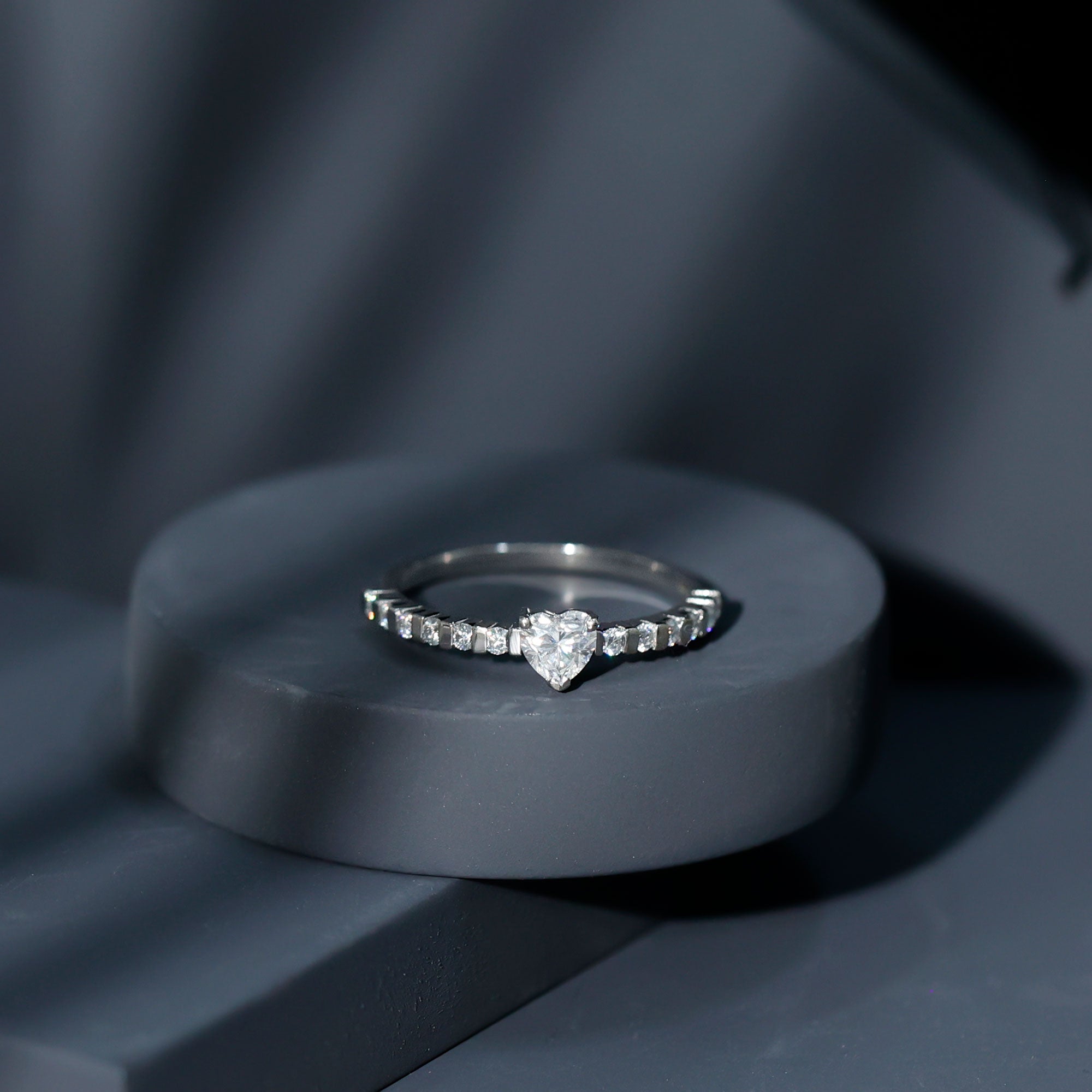 Certified 5 MM Moissanite Heart Engagement Ring with Side Stones D-VS1 - Rosec Jewels