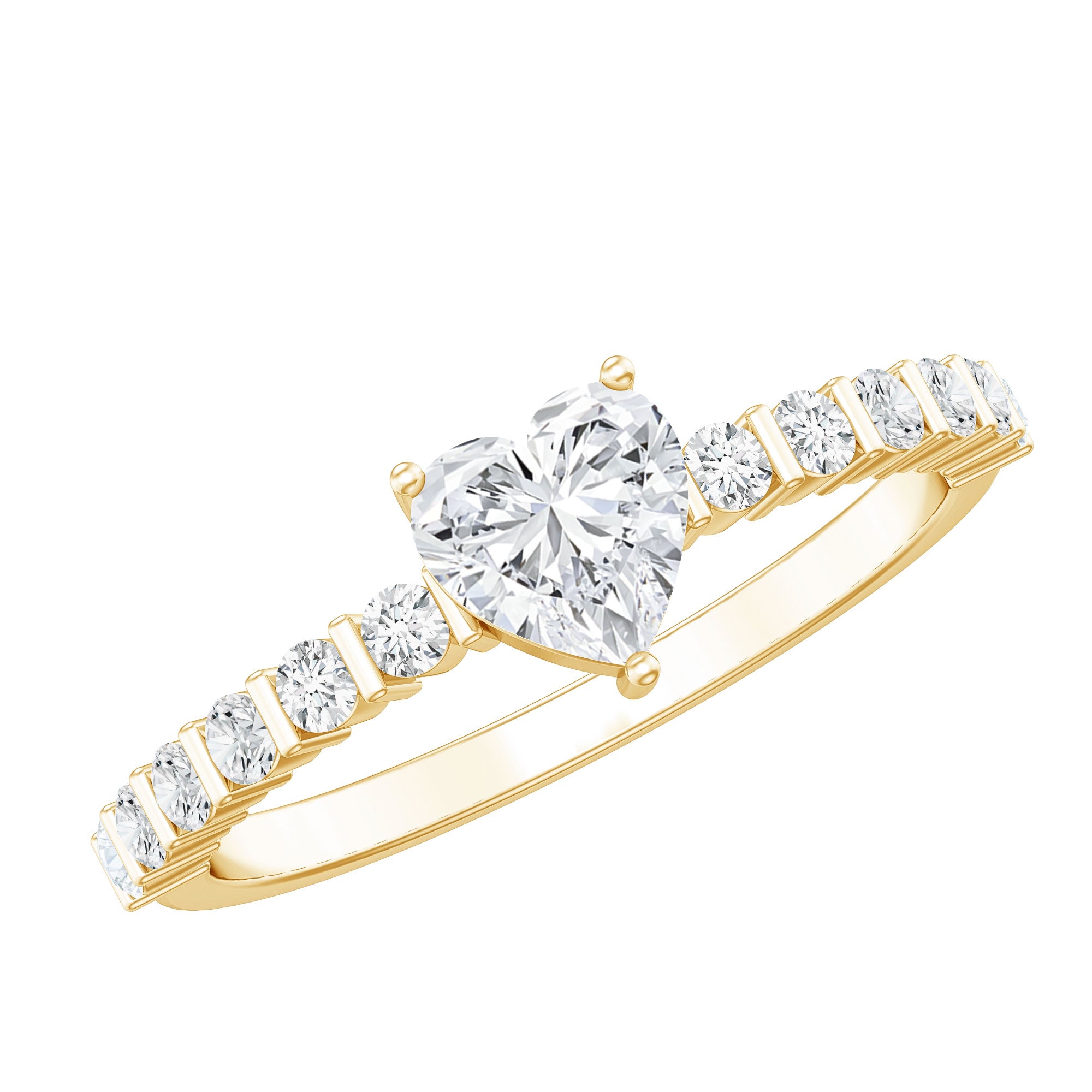 Certified 5 MM Moissanite Heart Engagement Ring with Side Stones D-VS1 - Rosec Jewels