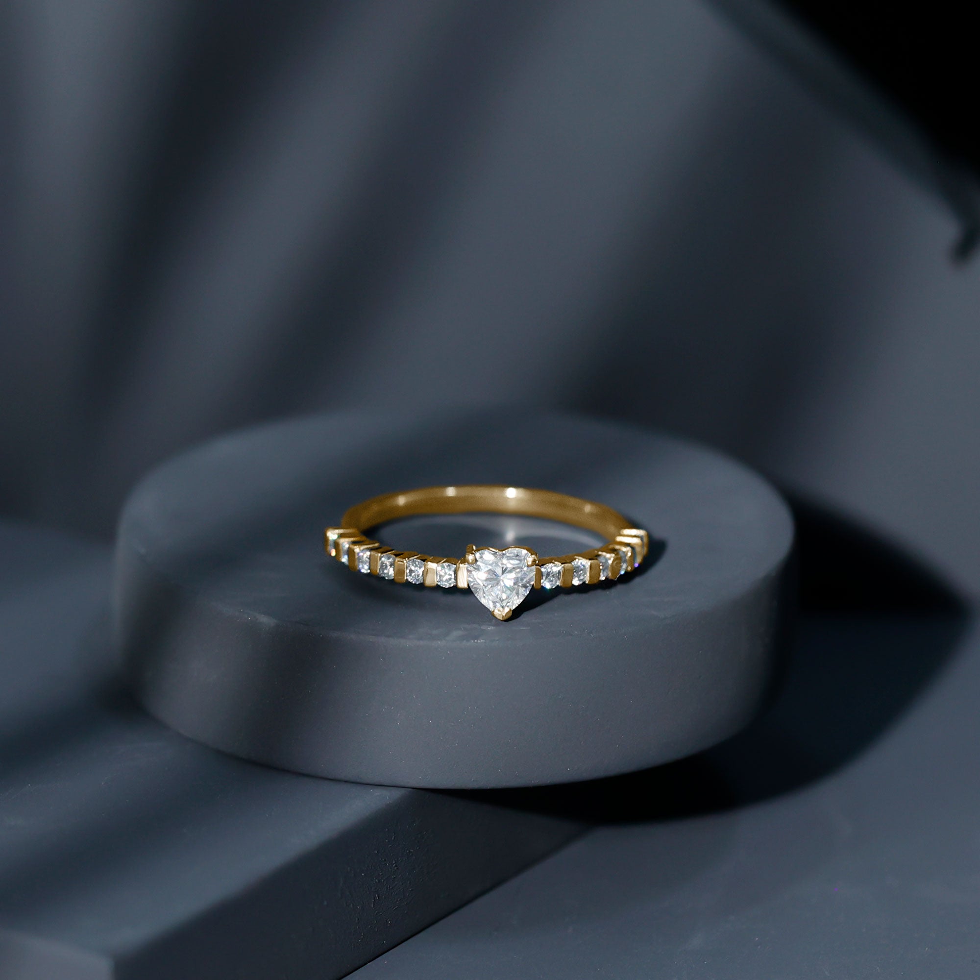 Certified 5 MM Moissanite Heart Engagement Ring with Side Stones D-VS1 - Rosec Jewels