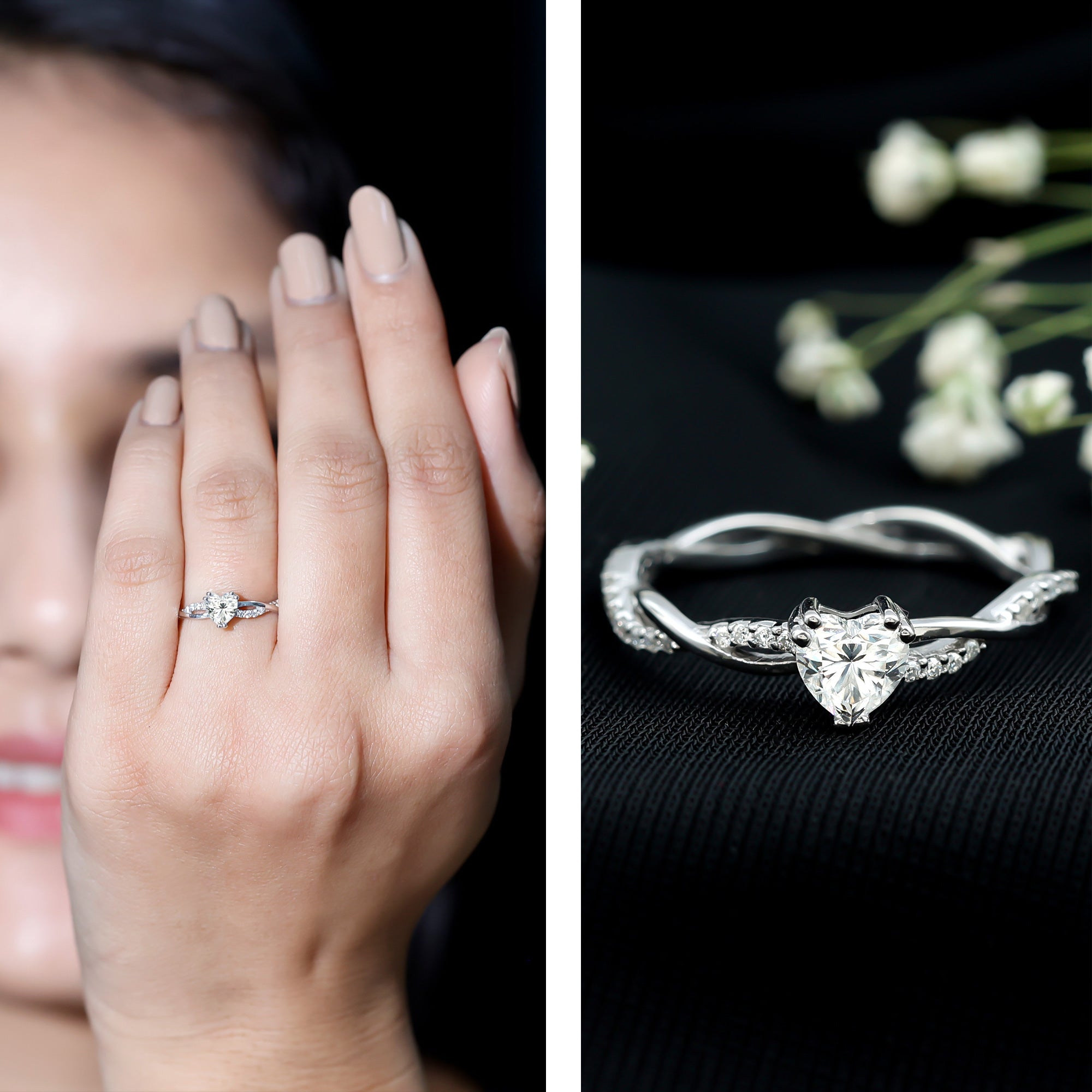 Heart Shape Moissanite Solitaire Promise Ring D-VS1 - Rosec Jewels