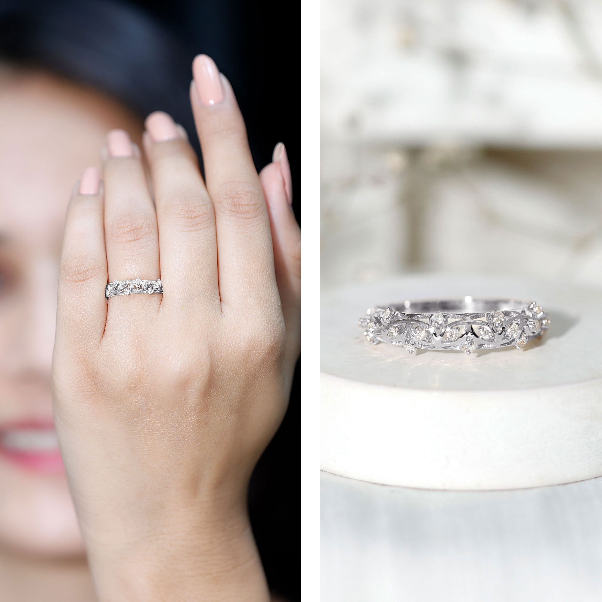 Womens Moissanite Filigree Eternity Band Ring D-VS1 - Rosec Jewels