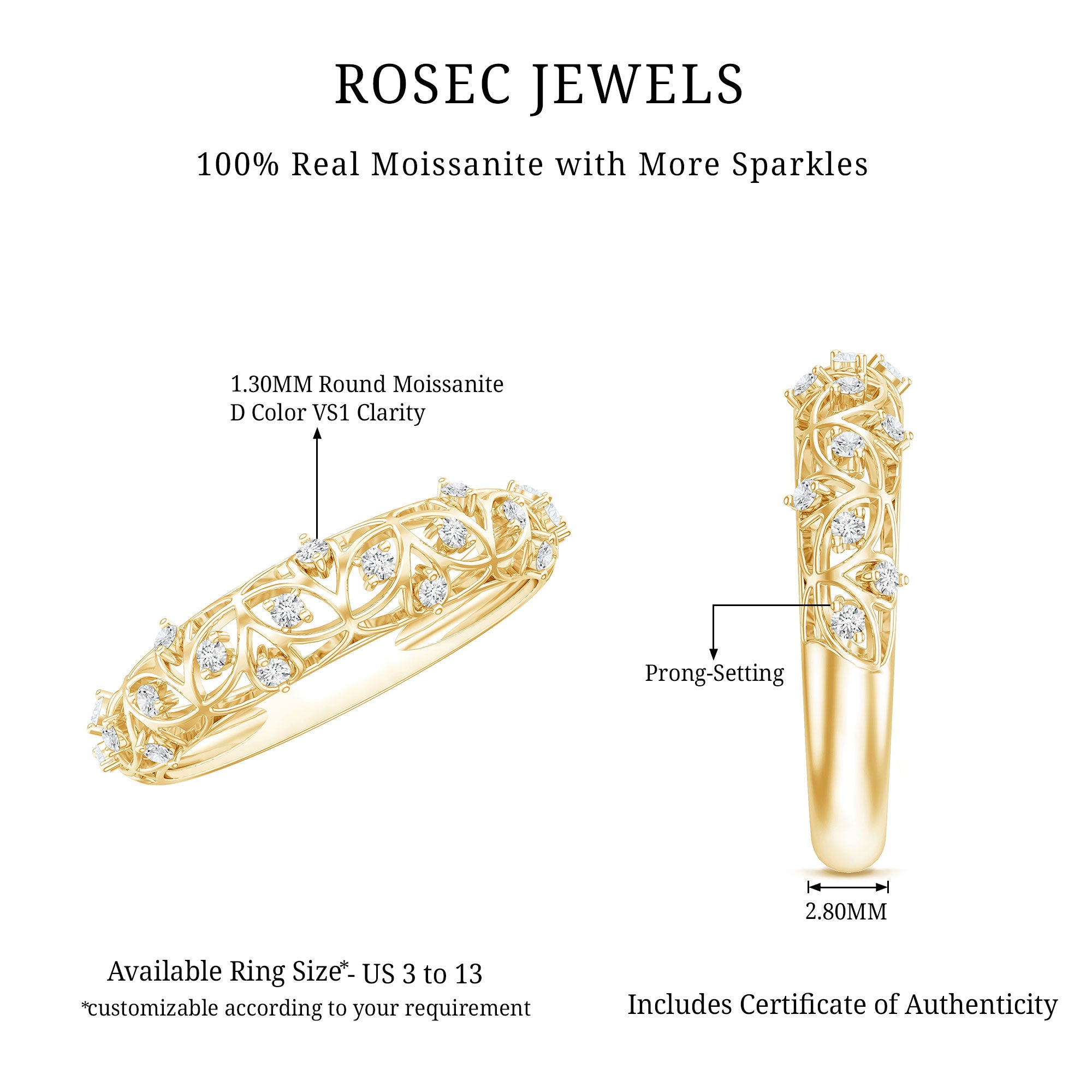 Womens Moissanite Filigree Eternity Band Ring D-VS1 - Rosec Jewels