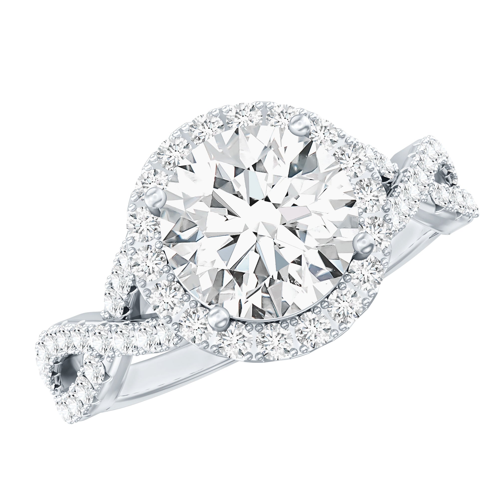 2 CT Moissanite Crossover Engagement Ring with Halo