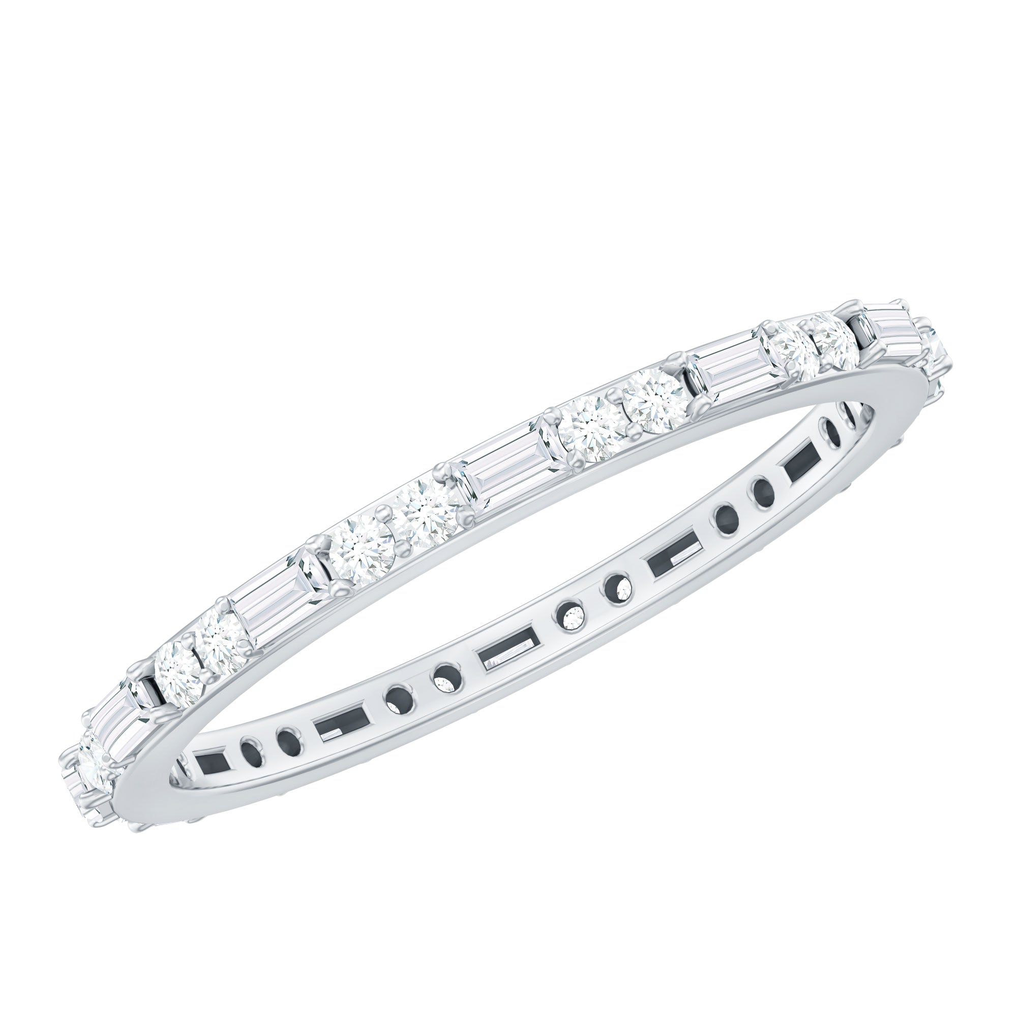 0.75 CT Baguette and Round Diamond Full Eternity Ring in Prong Setting