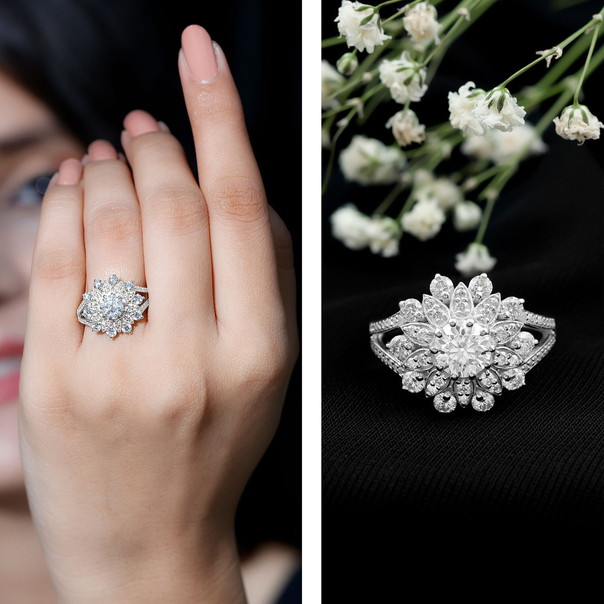 IGI Documented 1 Carat Lab Grown Diamond Statement Ring for Women Lab - ( E-VS1 ) - Rosec Jewels