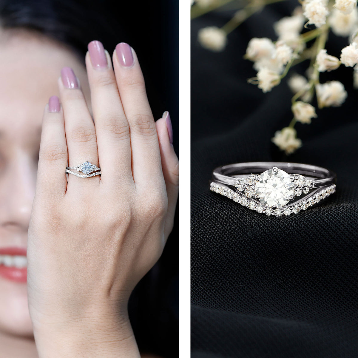 IGI Graded Lab Grown 1 Carat Diamond Engagement Ring with Wedding Band Lab - ( E-VS1 ) - Rosec Jewels
