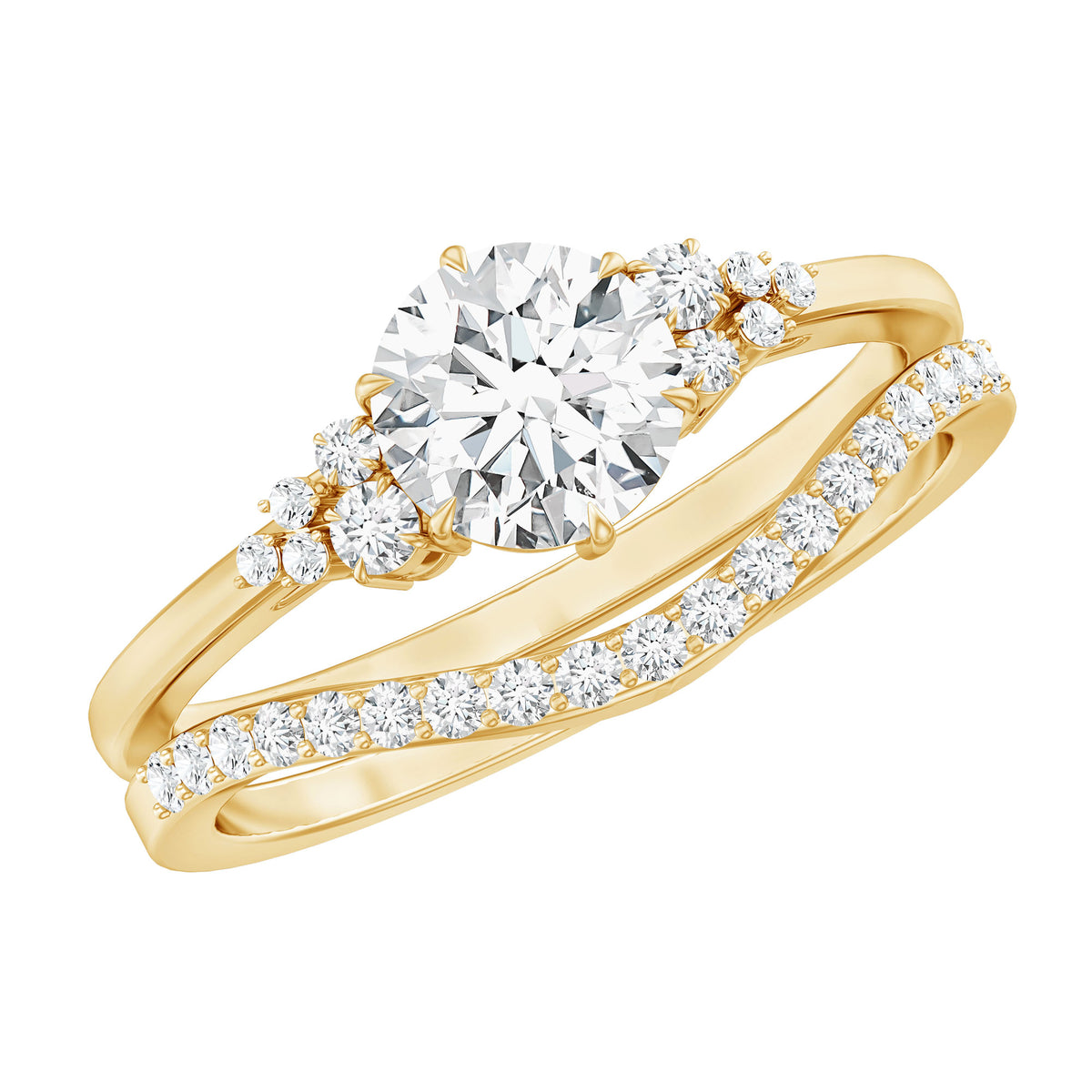 IGI Graded Lab Grown 1 Carat Diamond Engagement Ring with Wedding Band Lab - ( E-VS1 ) - Rosec Jewels