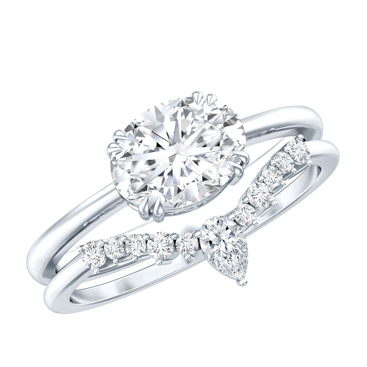 2 Carat IGI Authenticated Lab Grown Diamond Oval Wedding Ring Set Lab - ( E-VS1 ) - Rosec Jewels