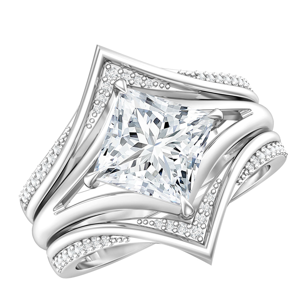 IGI Graded 3 Carat Lab Grown Diamond Princess Cut Engagement Ring with Enhancers Lab - ( E-VS1 ) - Rosec Jewels