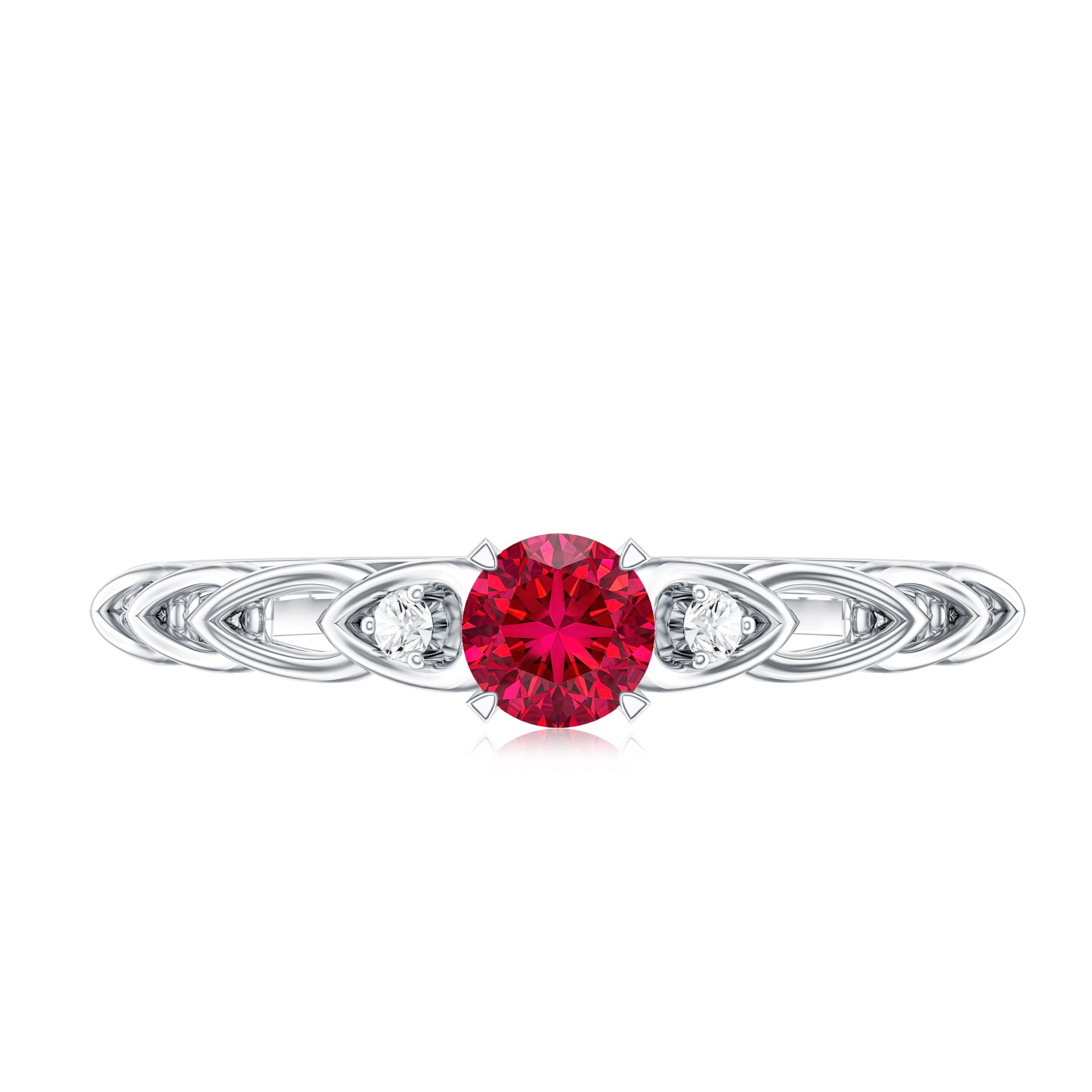 Lab Grown Ruby Designer Promise Ring with Diamond AAAA - Rosec Jewels