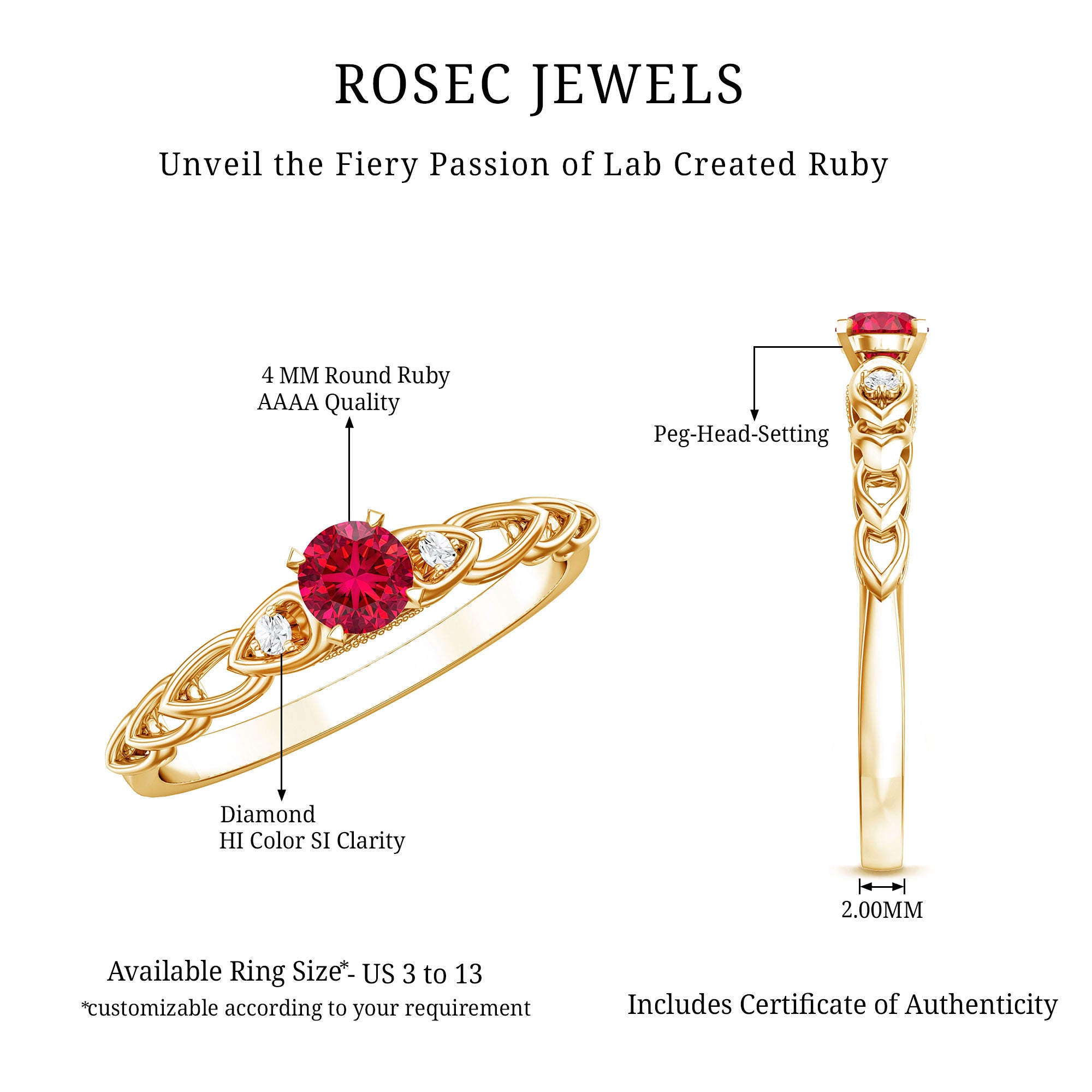 Lab Grown Ruby Designer Promise Ring with Diamond AAAA - Rosec Jewels