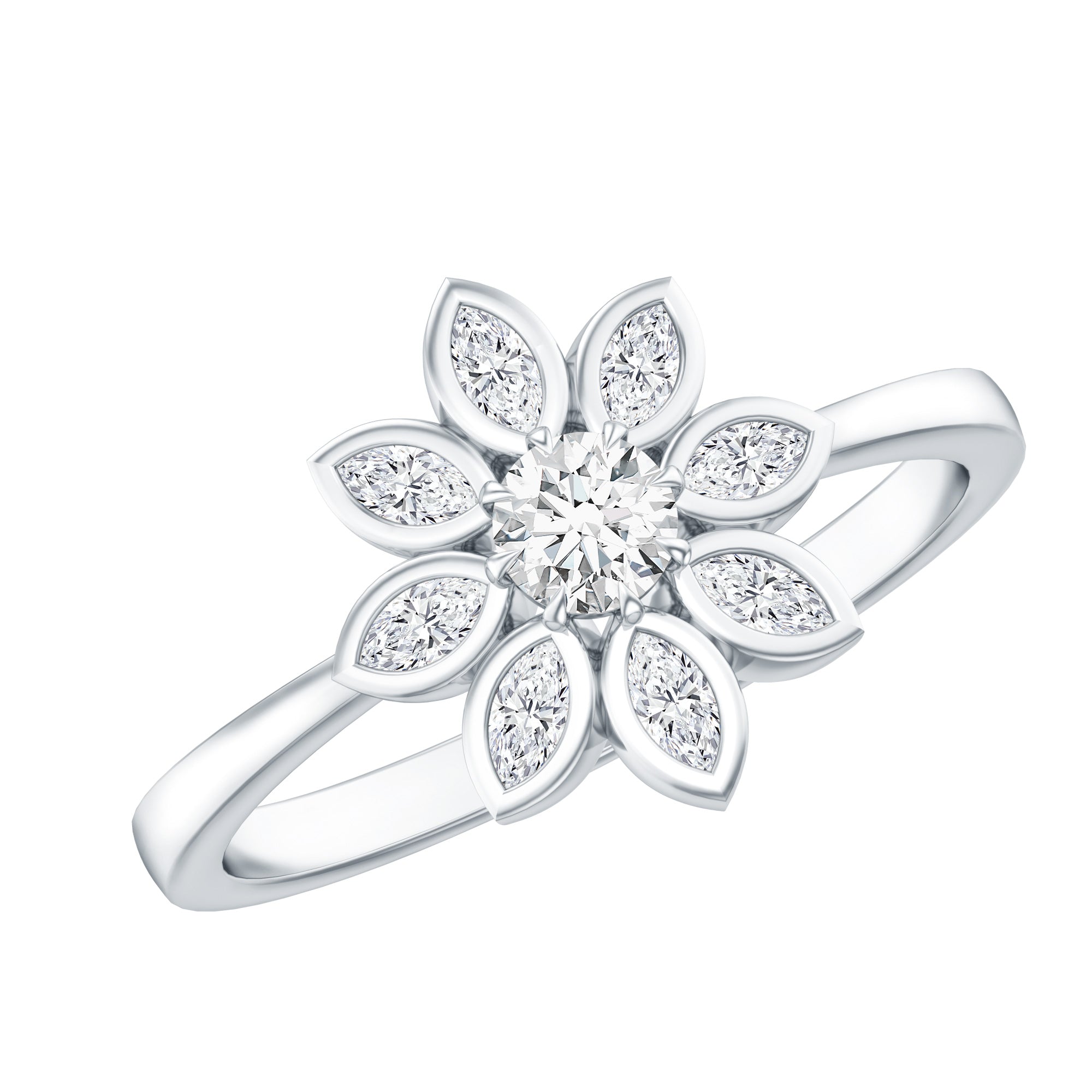 Certified Moissanite Flower Engagement Ring For Her D-VS1 - Rosec Jewels