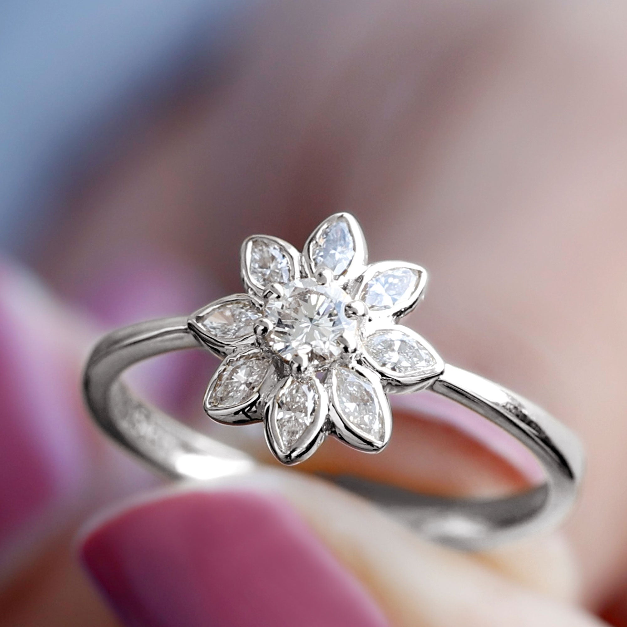 Certified Moissanite Flower Engagement Ring For Her D-VS1 - Rosec Jewels