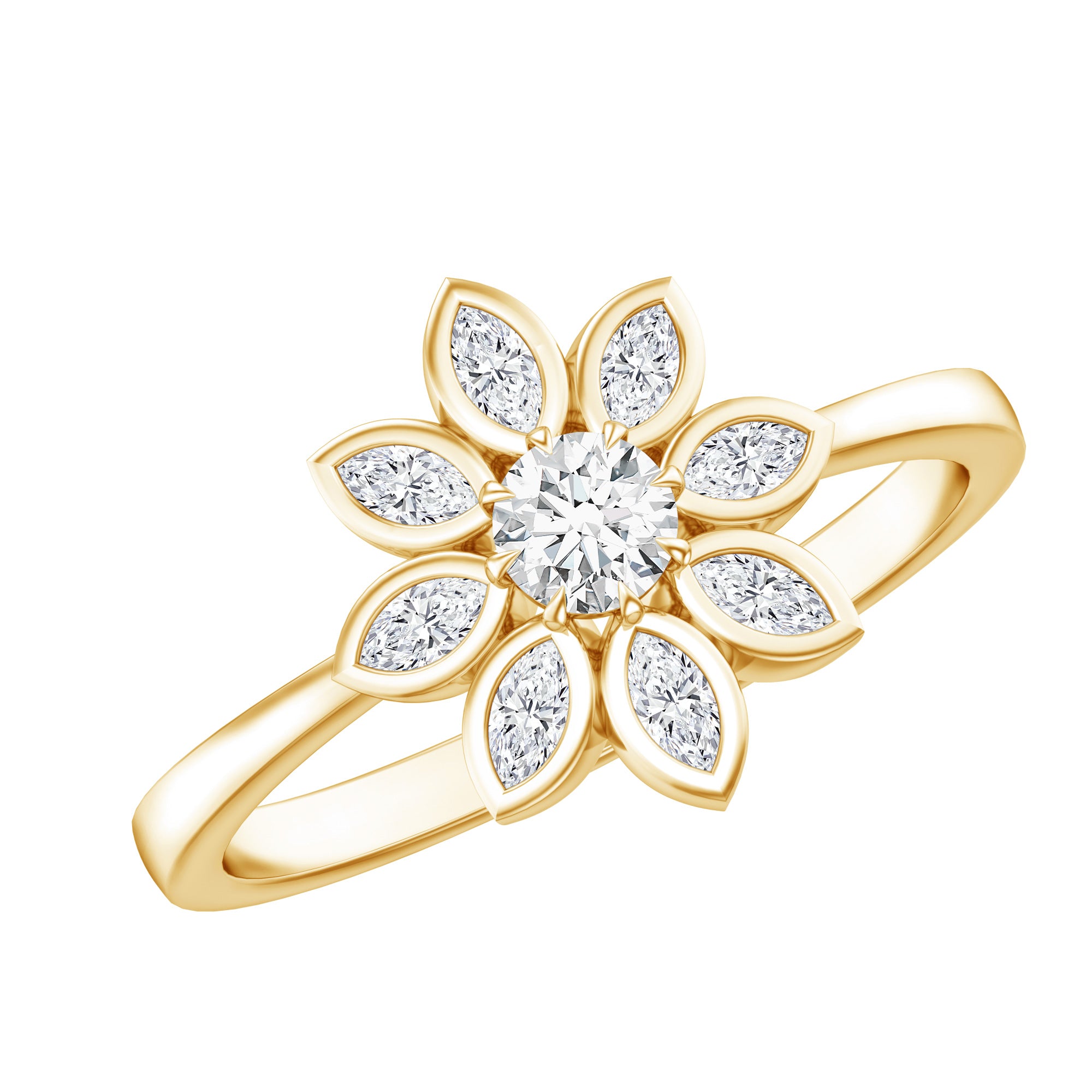 Certified Moissanite Flower Engagement Ring For Her D-VS1 - Rosec Jewels