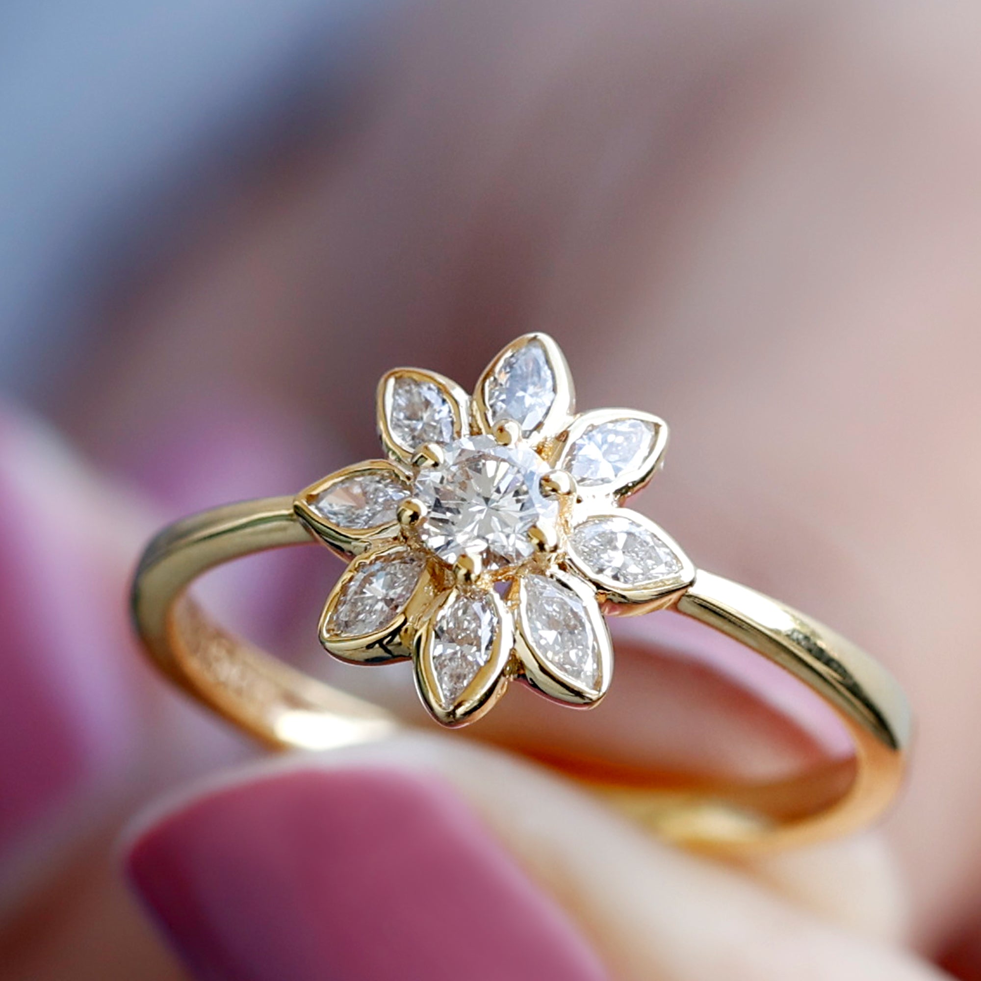 Certified Moissanite Flower Engagement Ring For Her D-VS1 - Rosec Jewels