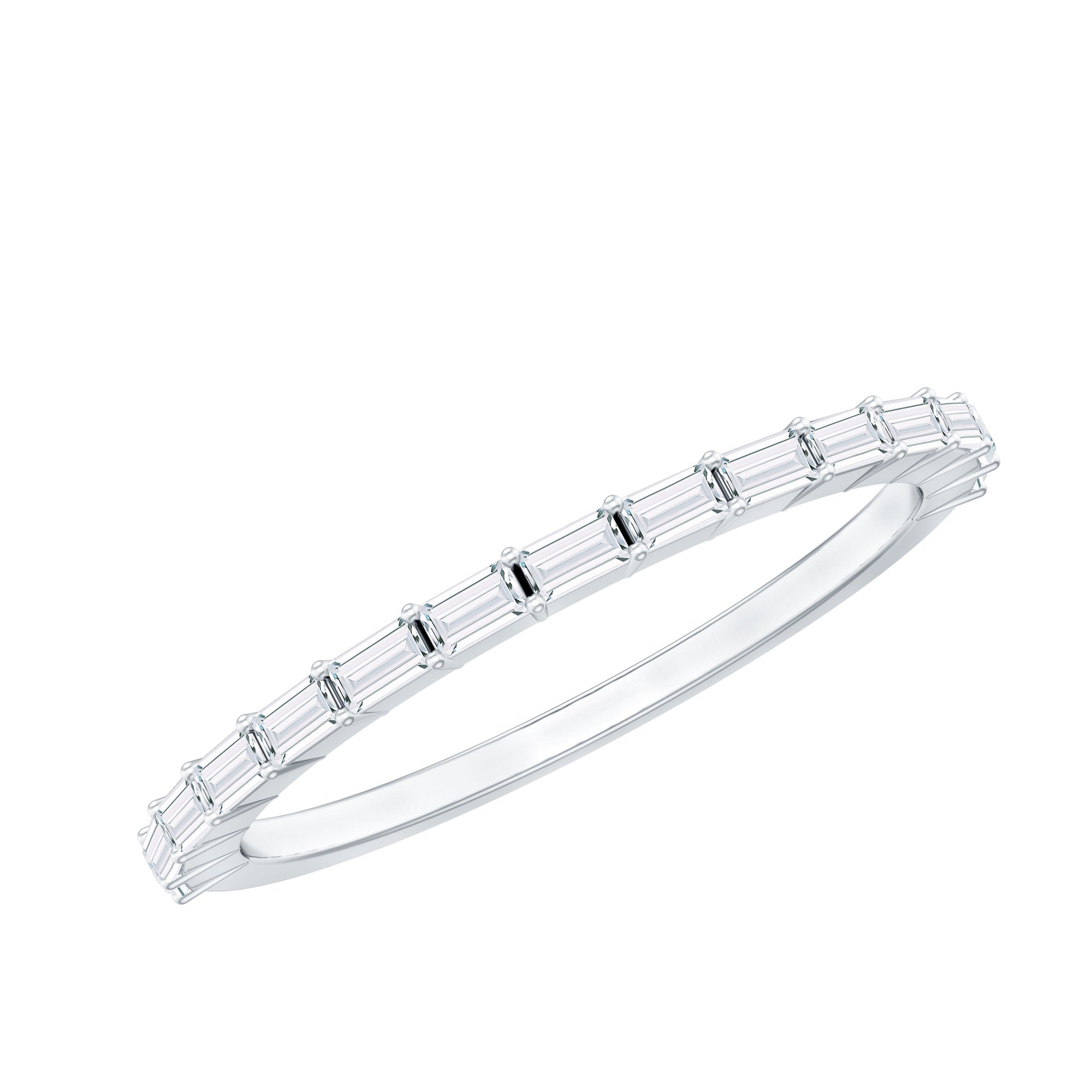Rosec Jewels-Baguette Cut Diamond Stackable Ring in Shared Prong Setting