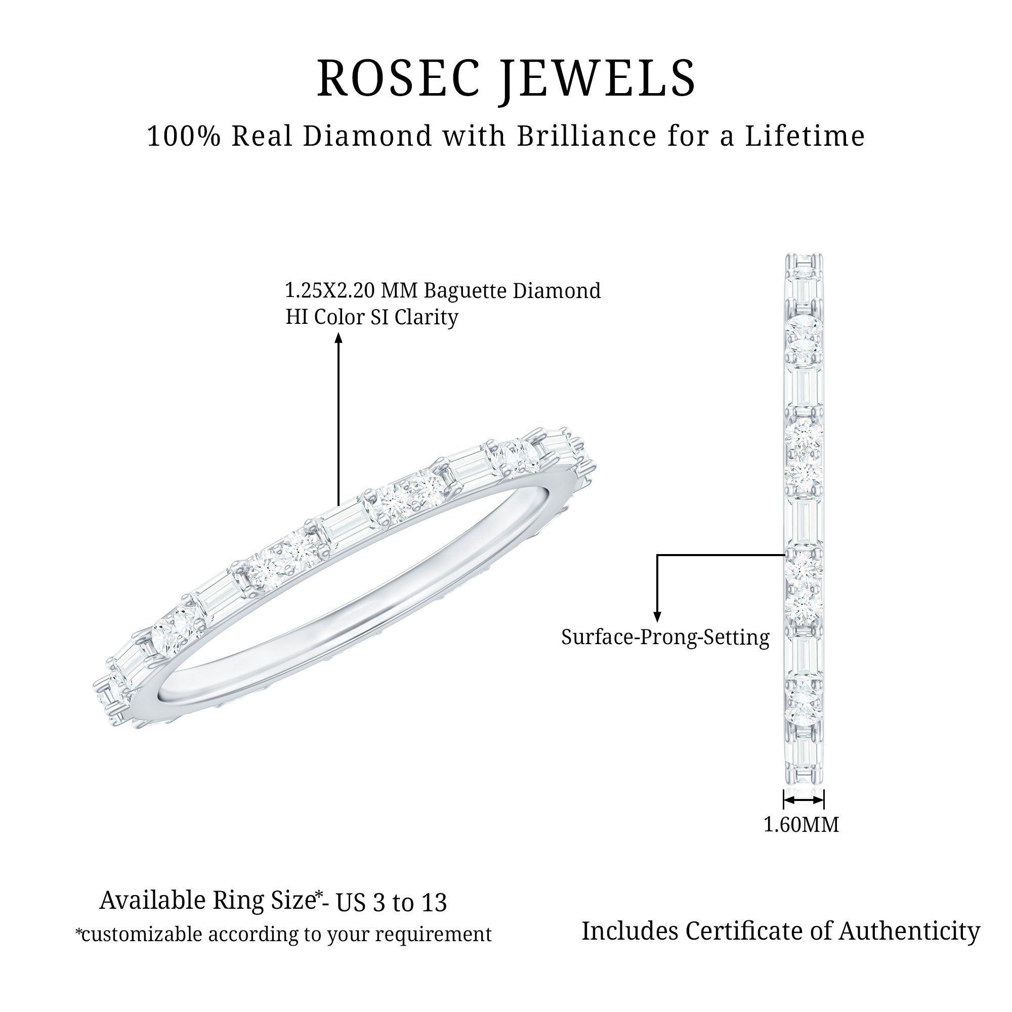 Certified Genuine Diamond Full Eternity Stackable Ring Natural - ( HI-SI ) - Rosec Jewels
