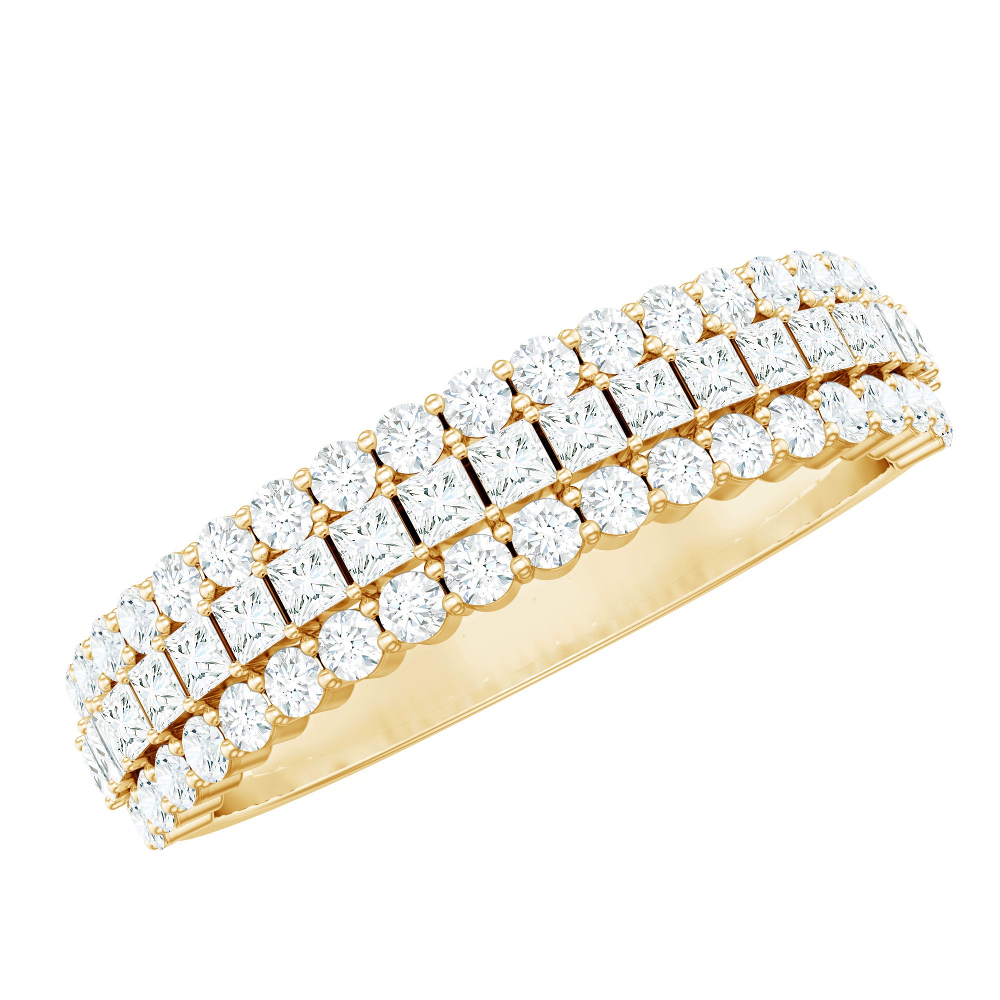 Classic Moissanite Three Row Wedding Band Ring D-VS1 - Rosec Jewels
